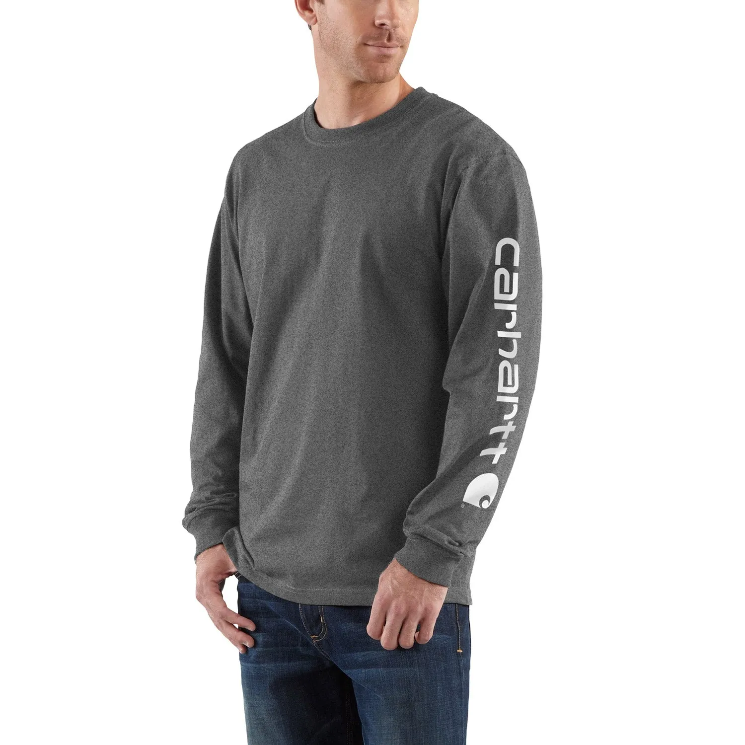 Carhartt Men's Signature Logo Long Sleeve T-Shirt_Carbon Heather sold by Work World