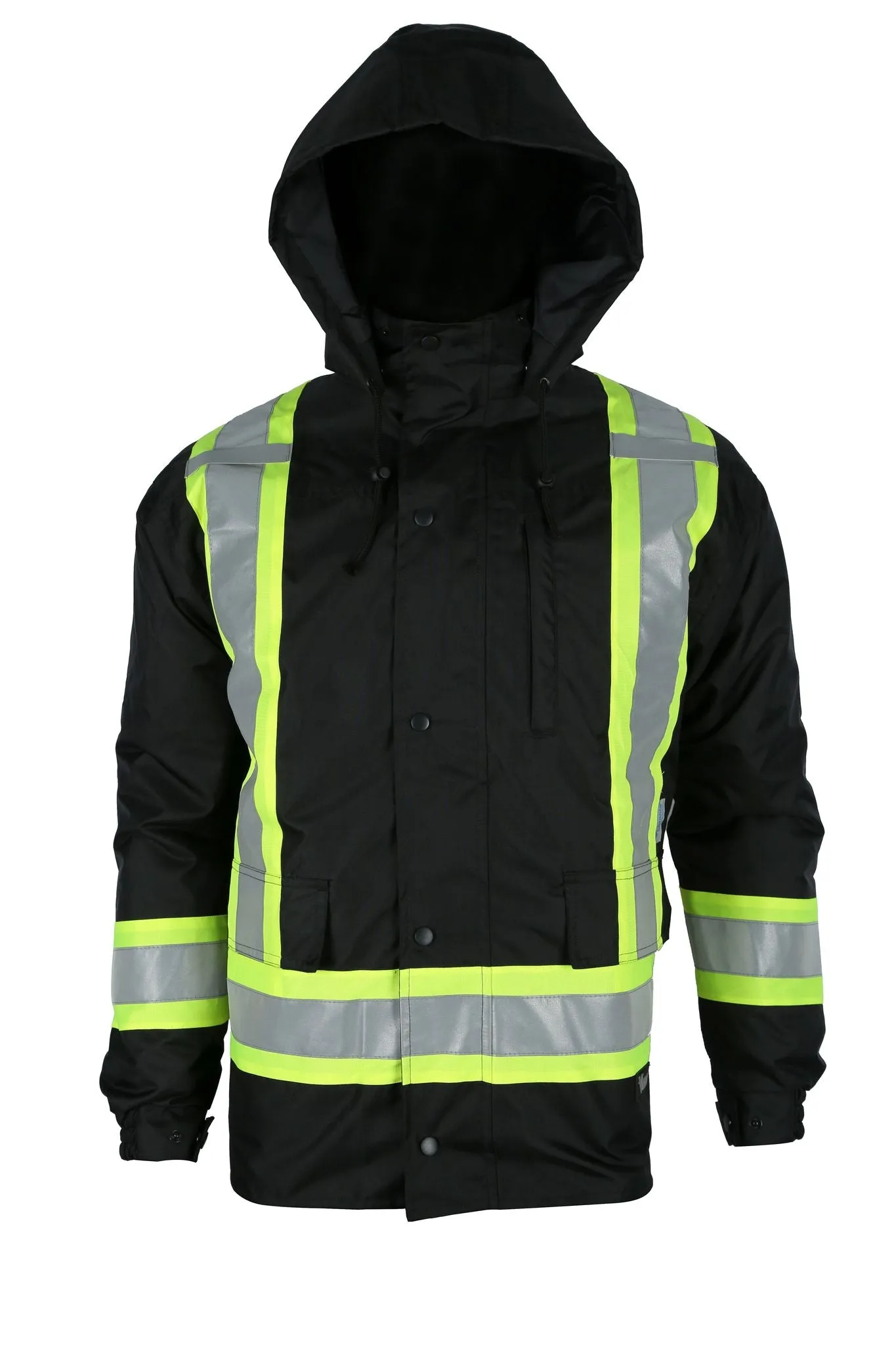 Viking Men's Handyman® Waterproof Class 1 Hi-Vis 7-in-1 Hooded Rain Jacket_Black sold by Work World