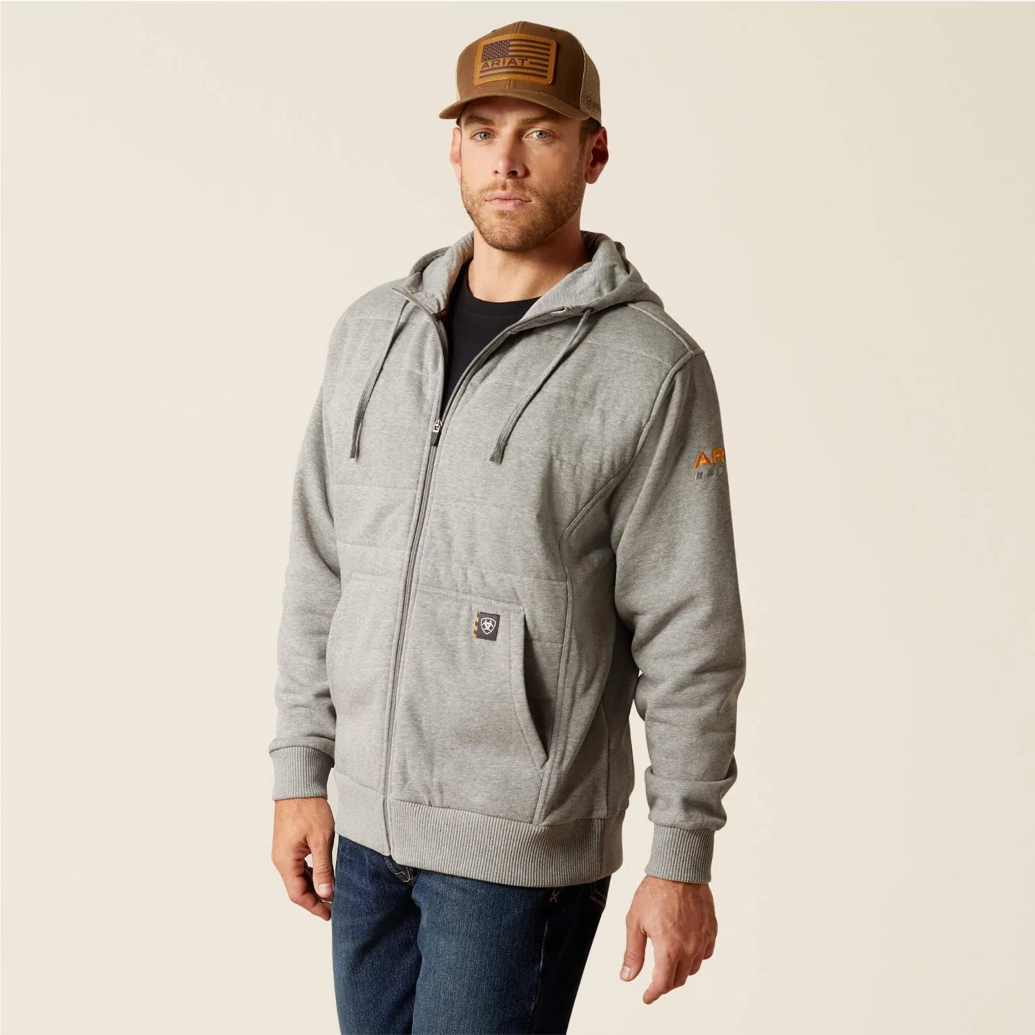 Ariat Men's Rebar Insulated Full-Zip Logo Hoodie sold by Work World