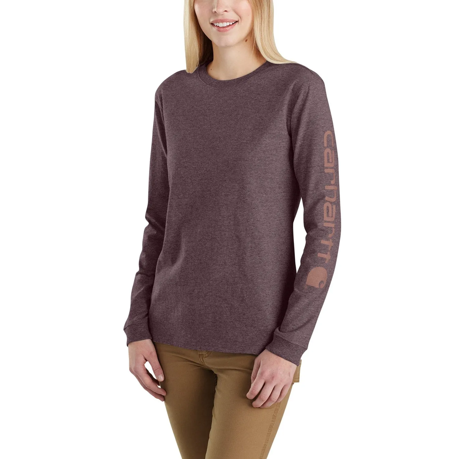 Carhartt Women's Heavyweight Long Sleeve Logo T-Shirt_Blackberry Heather sold by Work World