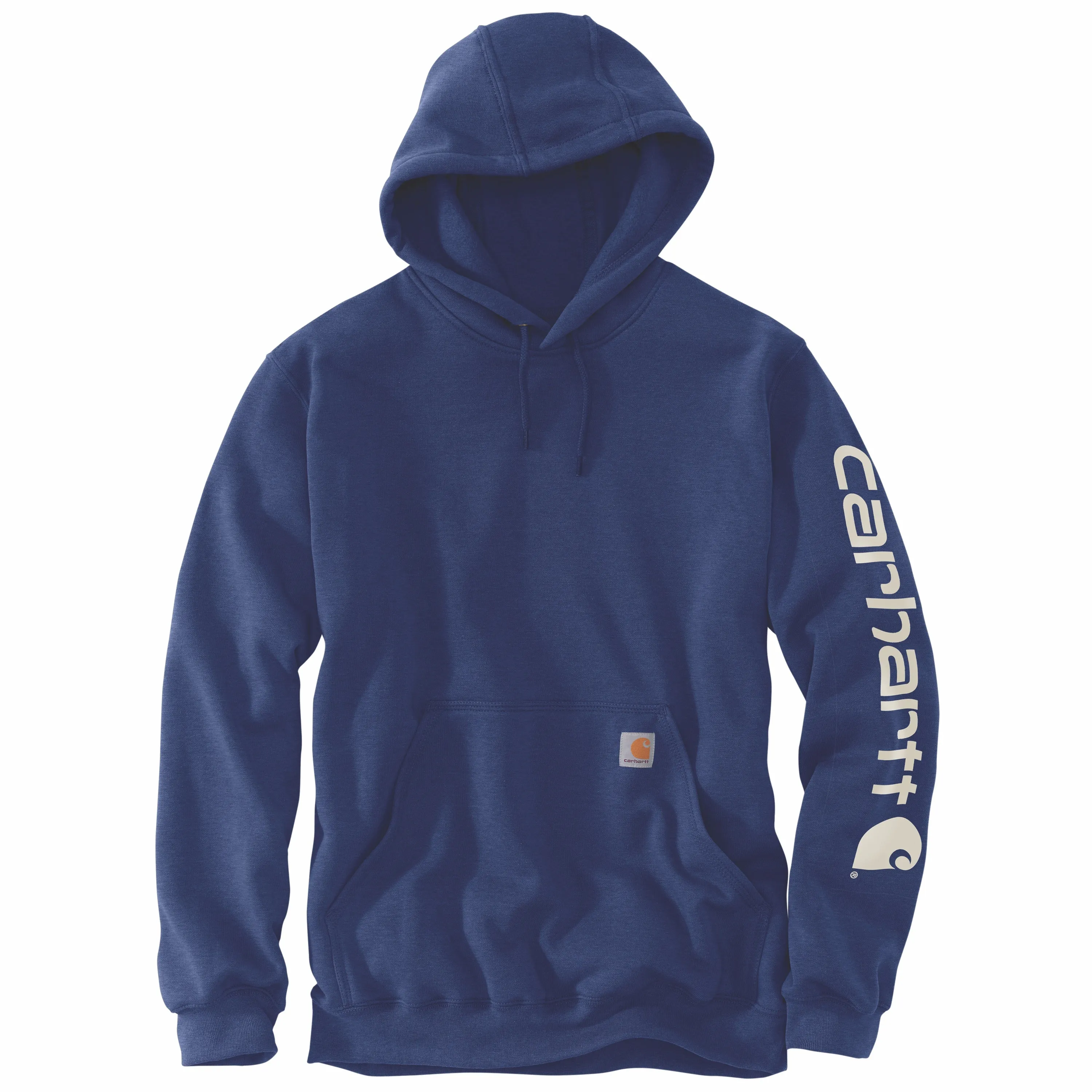 Carhartt Men's Signature Logo Hooded Pullover Sweatshirt_Scout Blue Heather sold by Work World