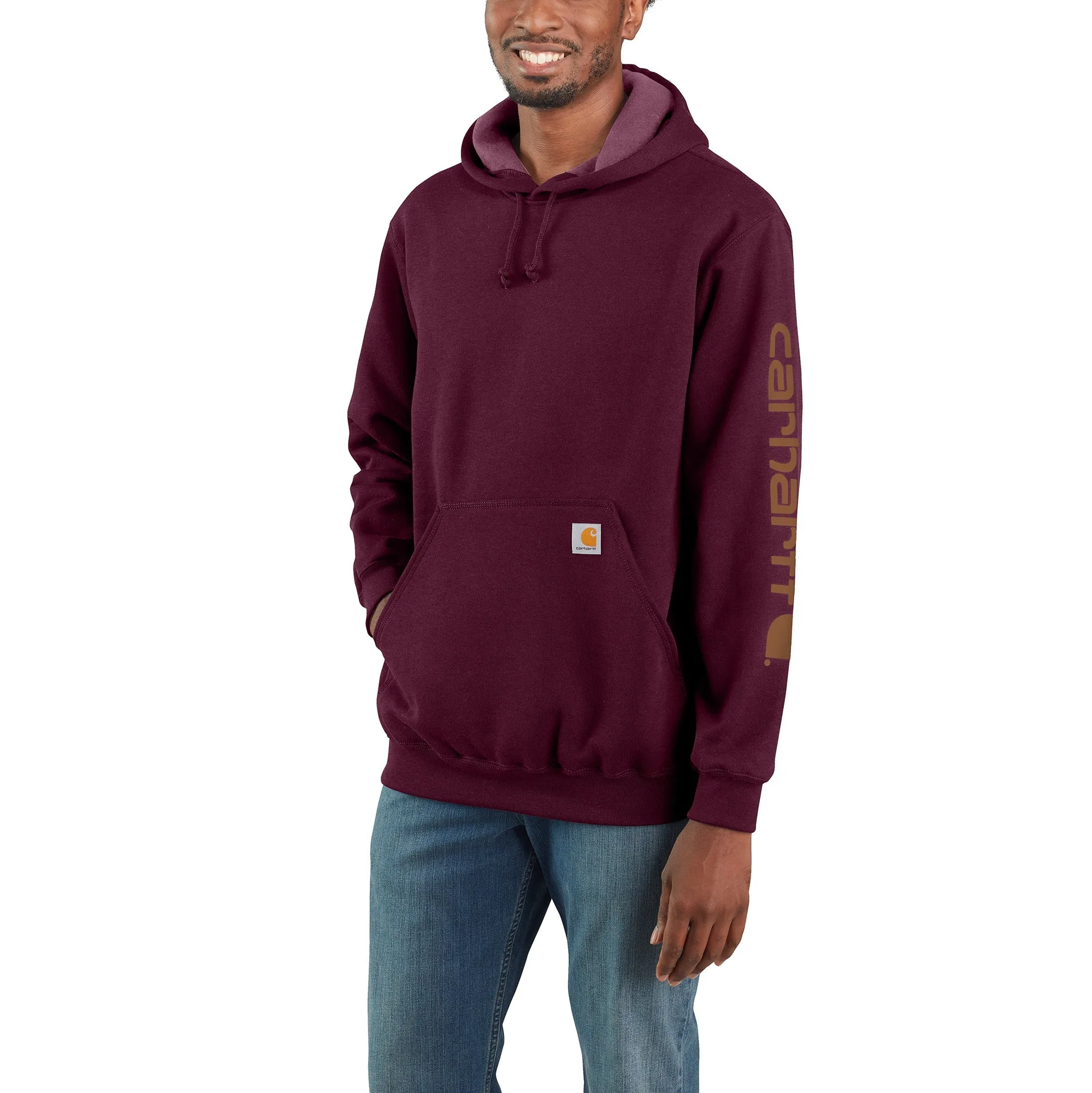 Carhartt Men's Signature Logo Hooded Pullover Sweatshirt_Port sold by Work World