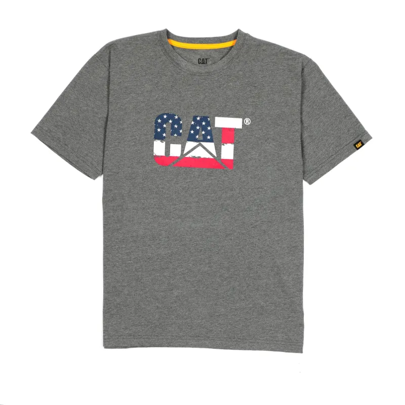 CAT Men's American Flag Logo Short Sleeve T-Shirt sold by Work World