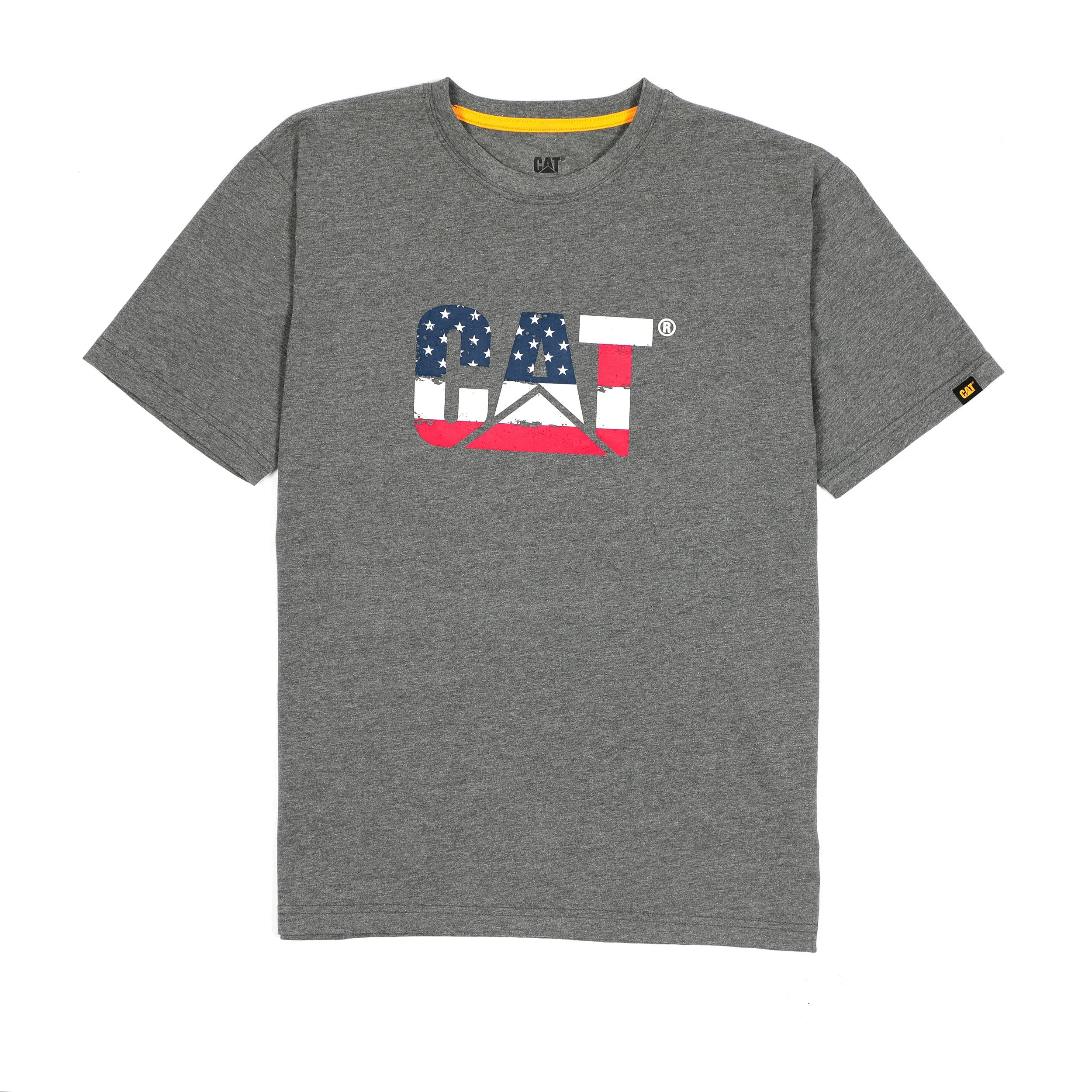 CAT Men's American Flag Logo Short Sleeve T-Shirt sold by Work World
