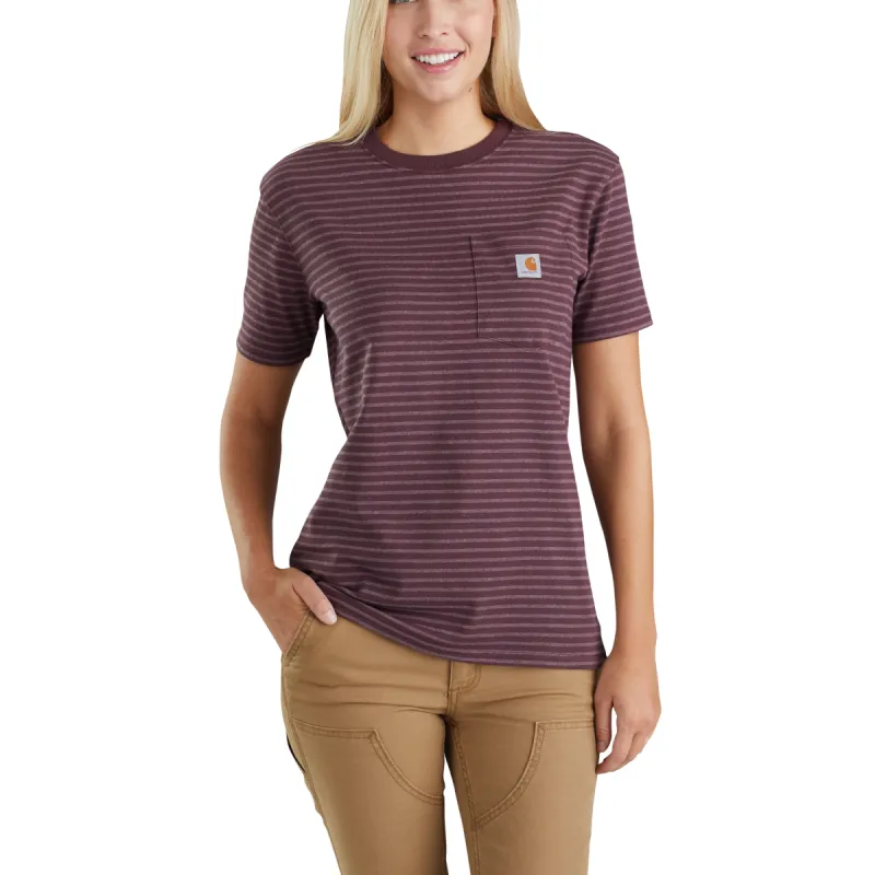 Carhartt Women's Short Sleeve Pocket T-Shirt_Deep Wine Stripe sold by Work World