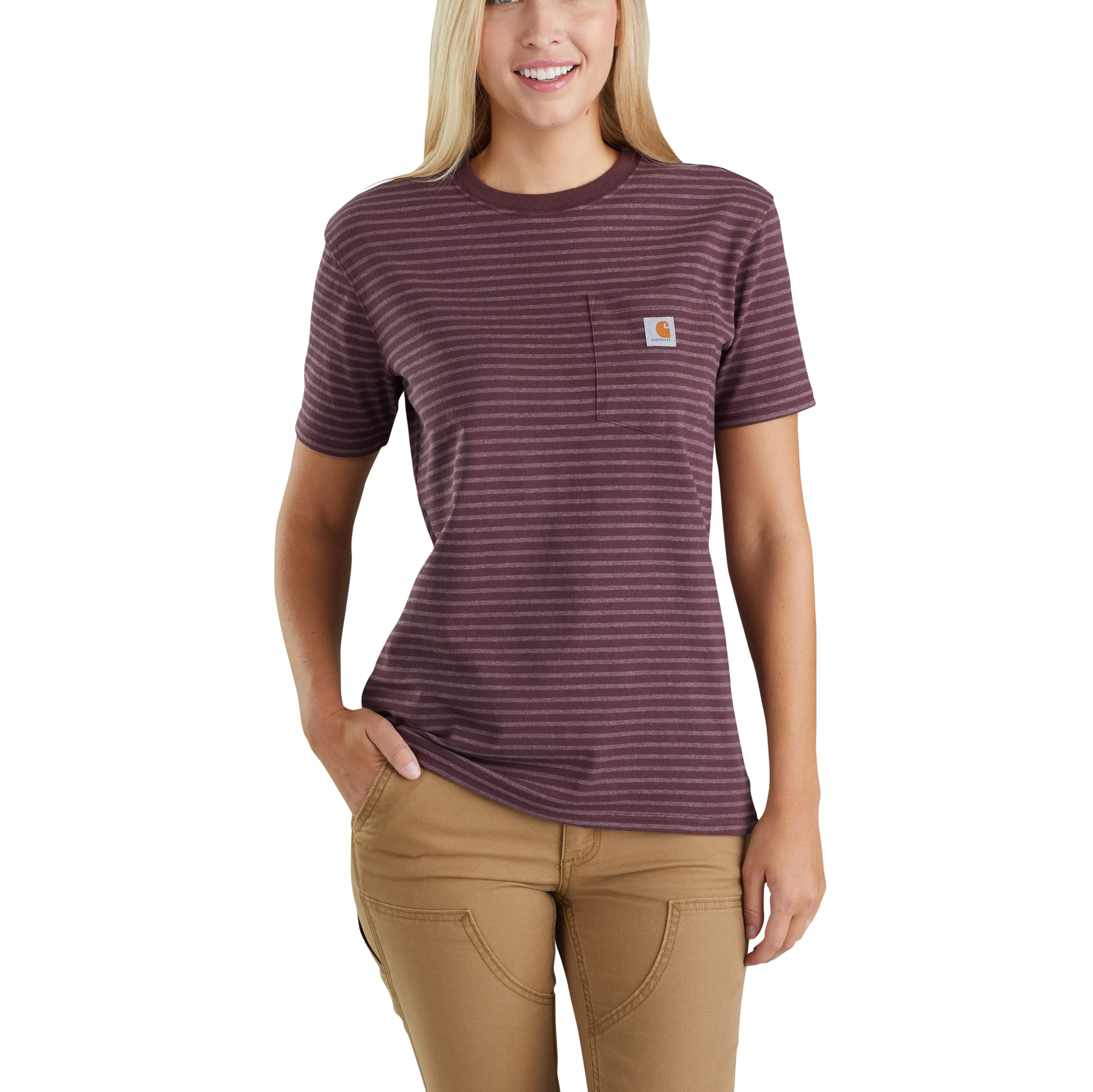Carhartt Women's Short Sleeve Pocket T-Shirt_Deep Wine Stripe sold by Work World