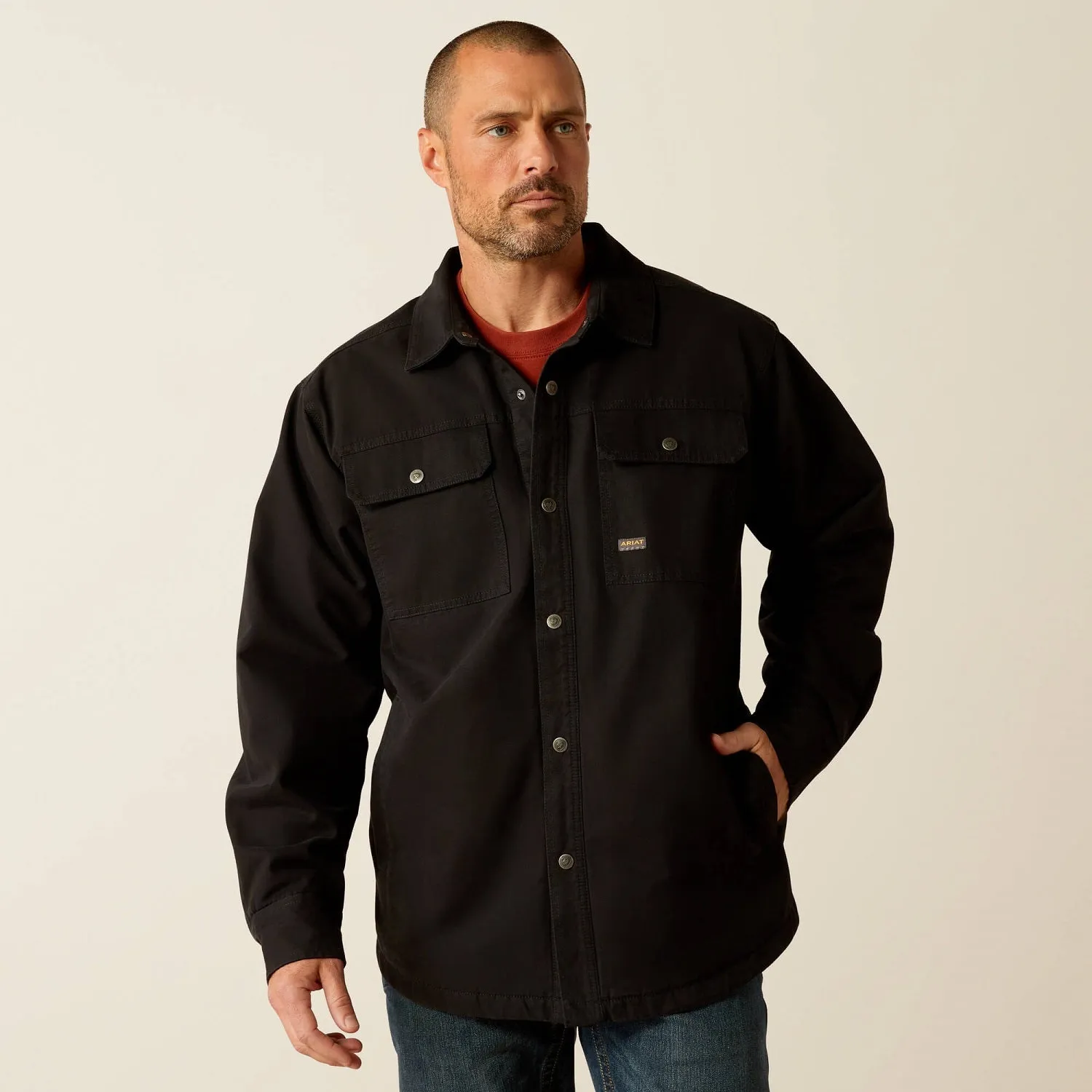Ariat Men's Rebar Canvas Snap-Front Shirt Jacket_Black sold by Work World