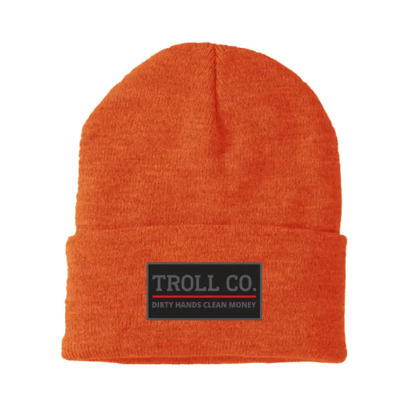 Troll Co. Premium "Dirty Hands, Clean Money" Patch Knit Beanie sold by Work World