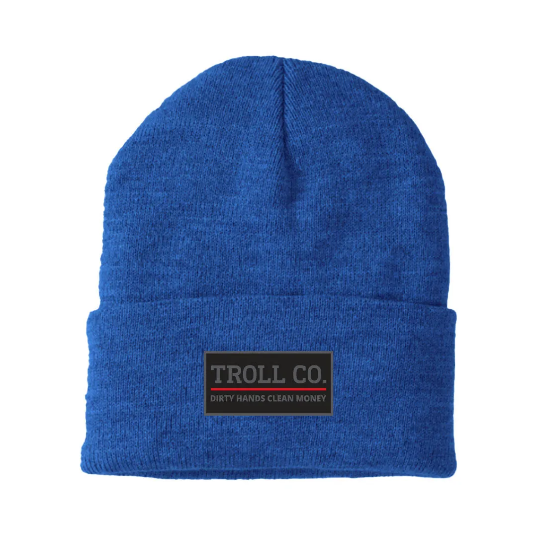 Troll Co. Premium "Dirty Hands, Clean Money" Patch Knit Beanie sold by Work World