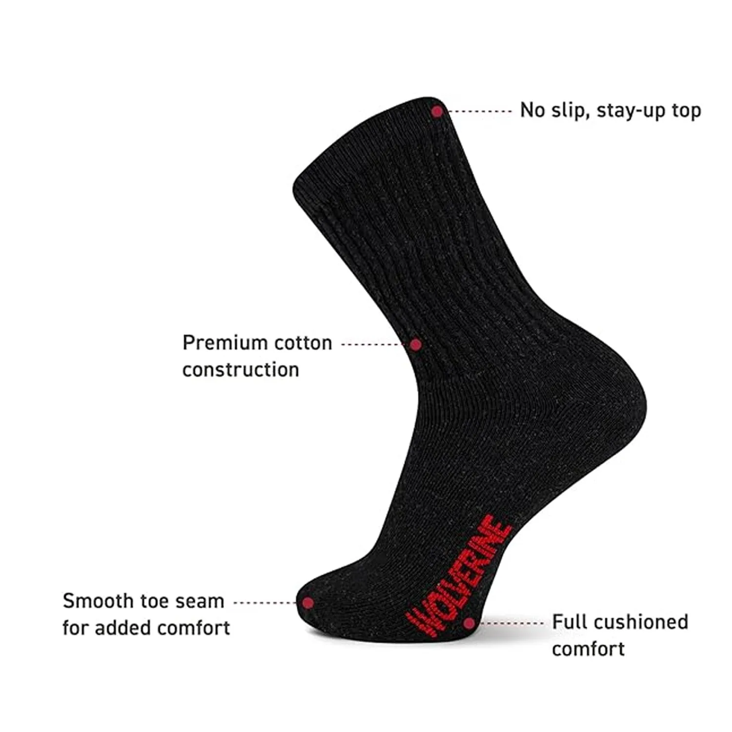 Wolverine Men's Cotton Boot Crew Sock (4-Pack) sold by Work World product image thumbnail 5