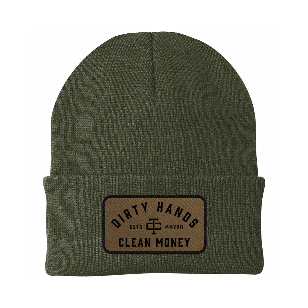 Troll Co. Classic "Dirty Hands, Clean Money" Patch Knit Beanie sold by Work World