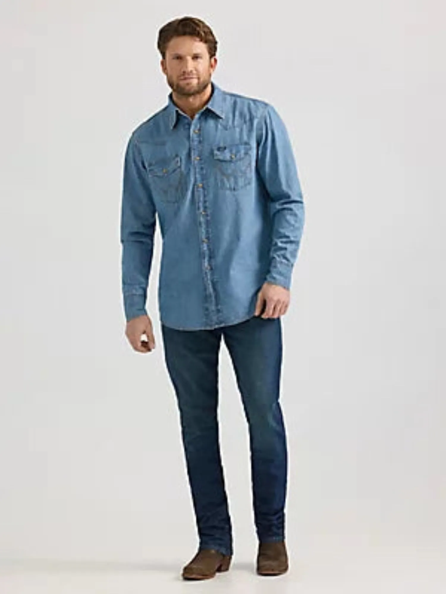 Wrangler Men's Denim Chest Pocket Snap-Front Long Sleeve Work Shirt sold by Work World product image thumbnail 4