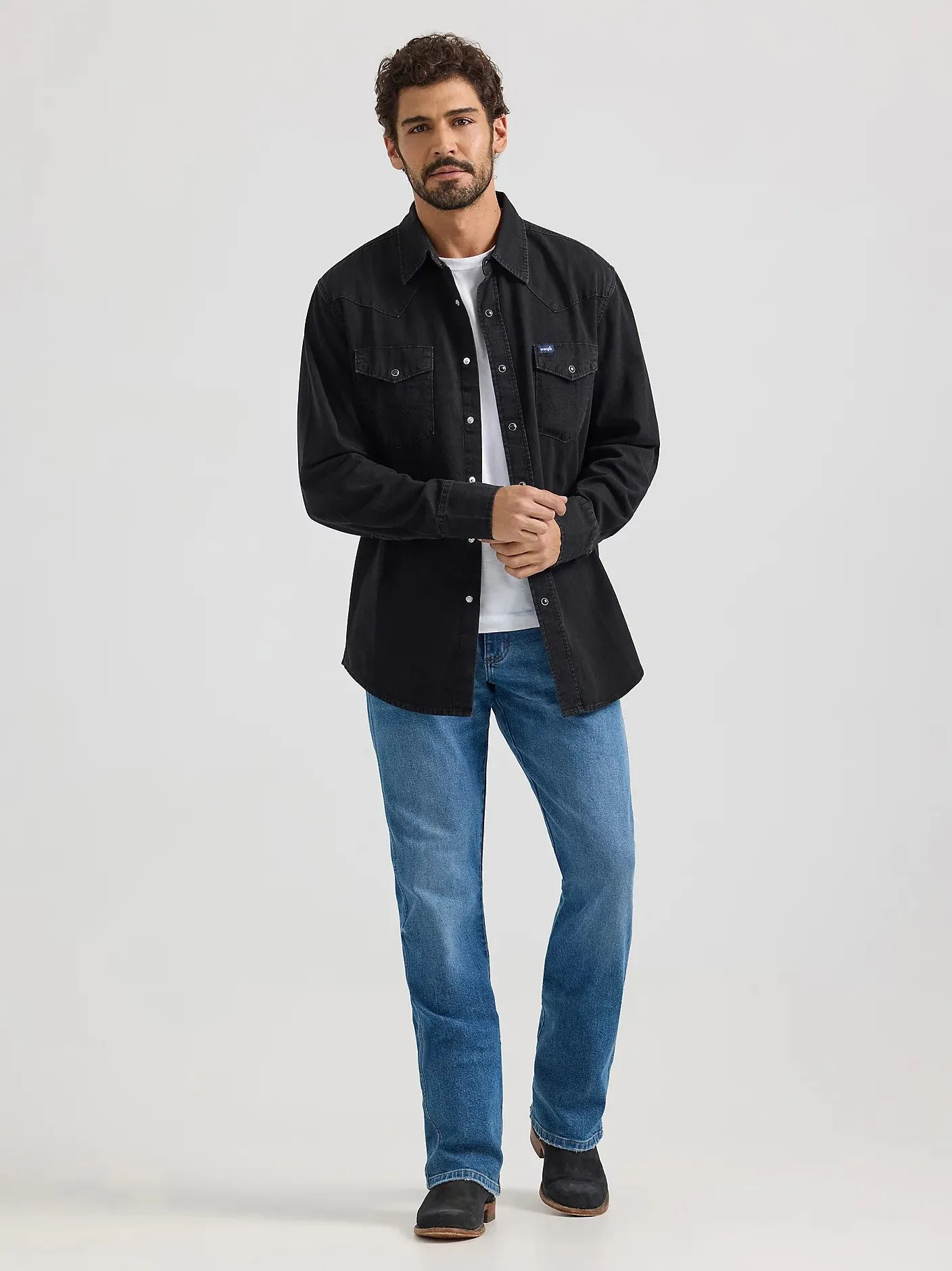 Wrangler Men's Denim Snap-Front Long Sleeve Work Shirt sold by Work World product image thumbnail 4