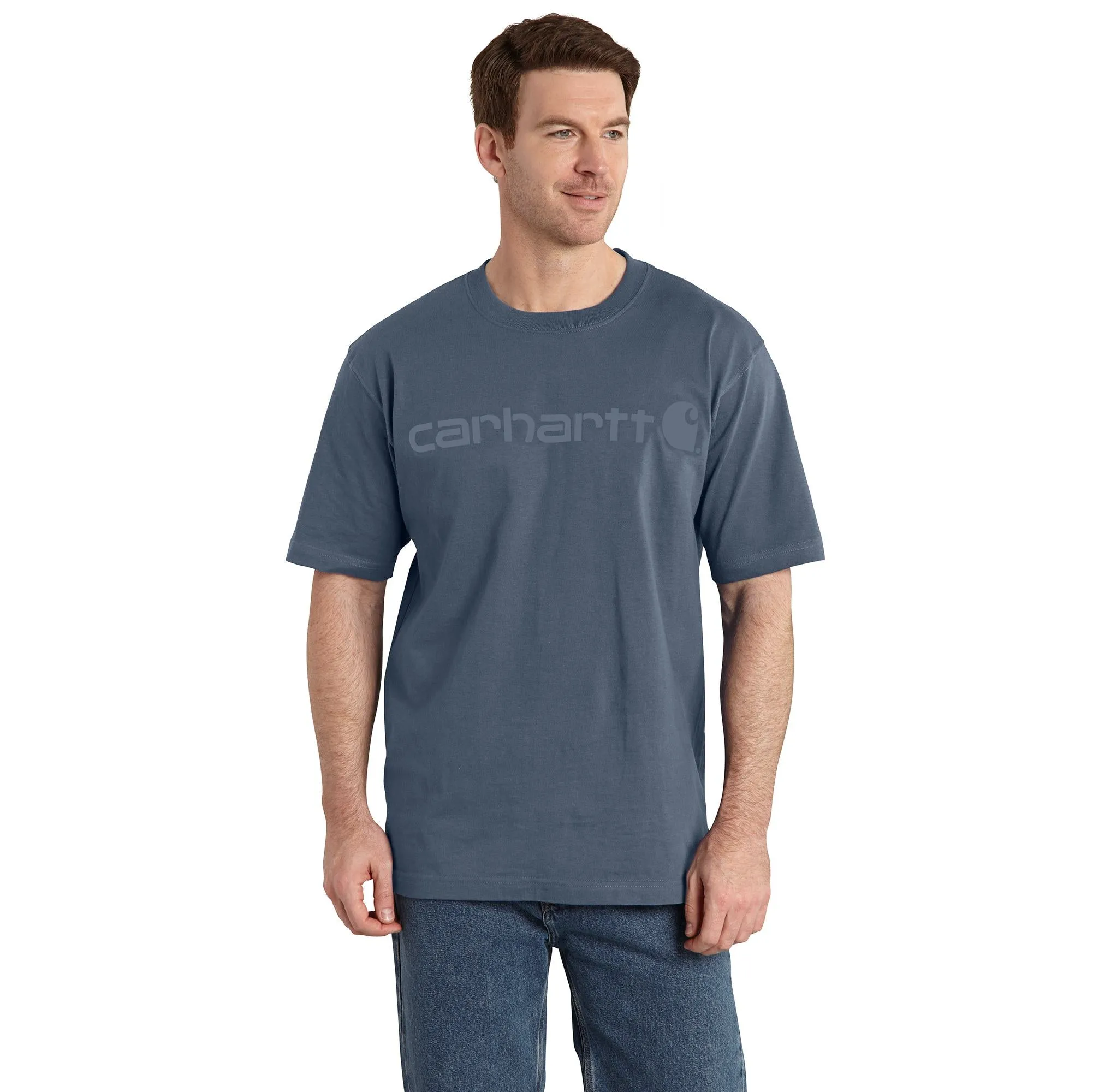 Carhartt Men's Signature Logo Short Sleeve T-Shirt_Bluestone sold by Work World