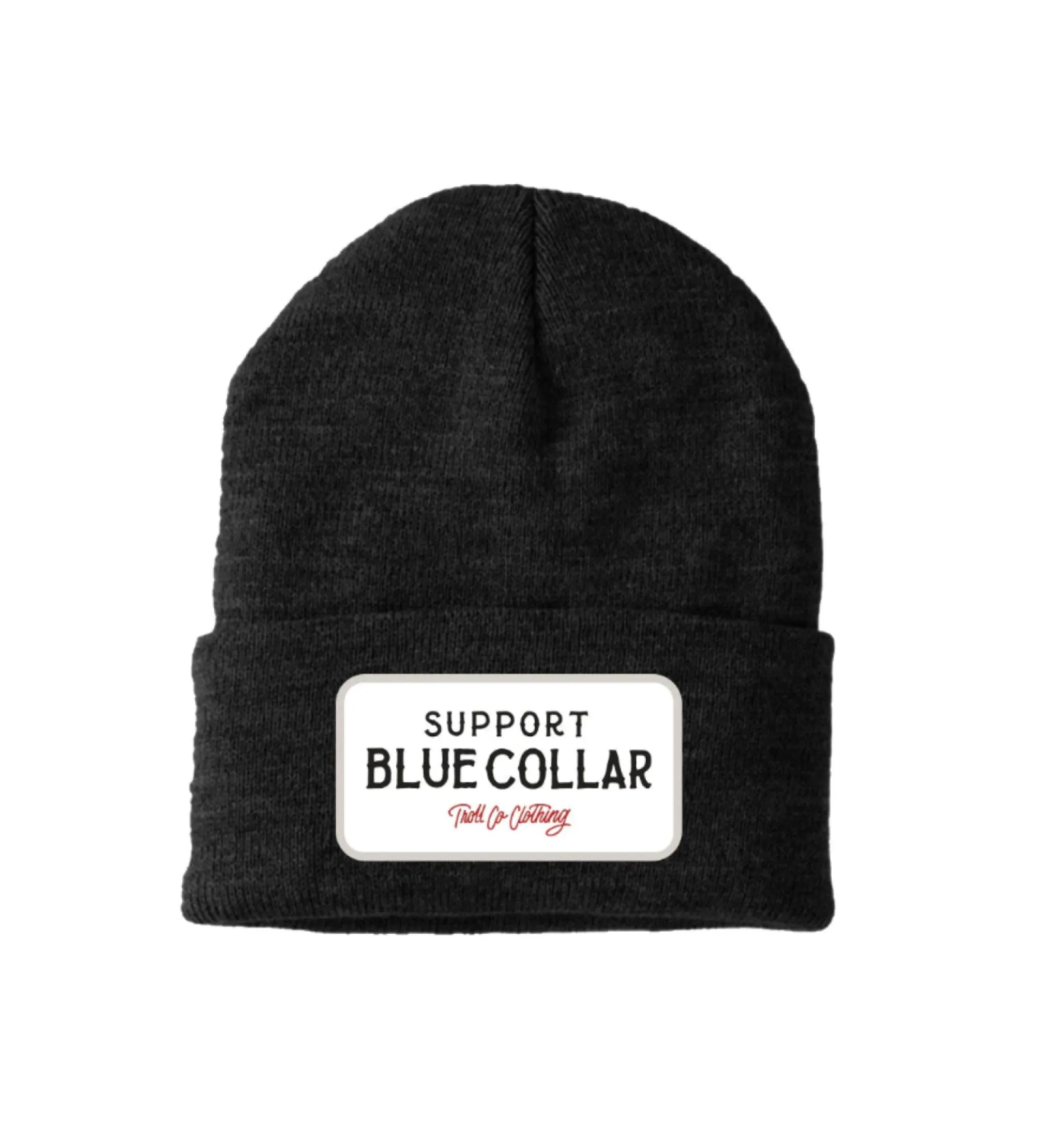 Troll Co. Premium "Support Blue Collar" Patch Knit Beanie sold by Work World