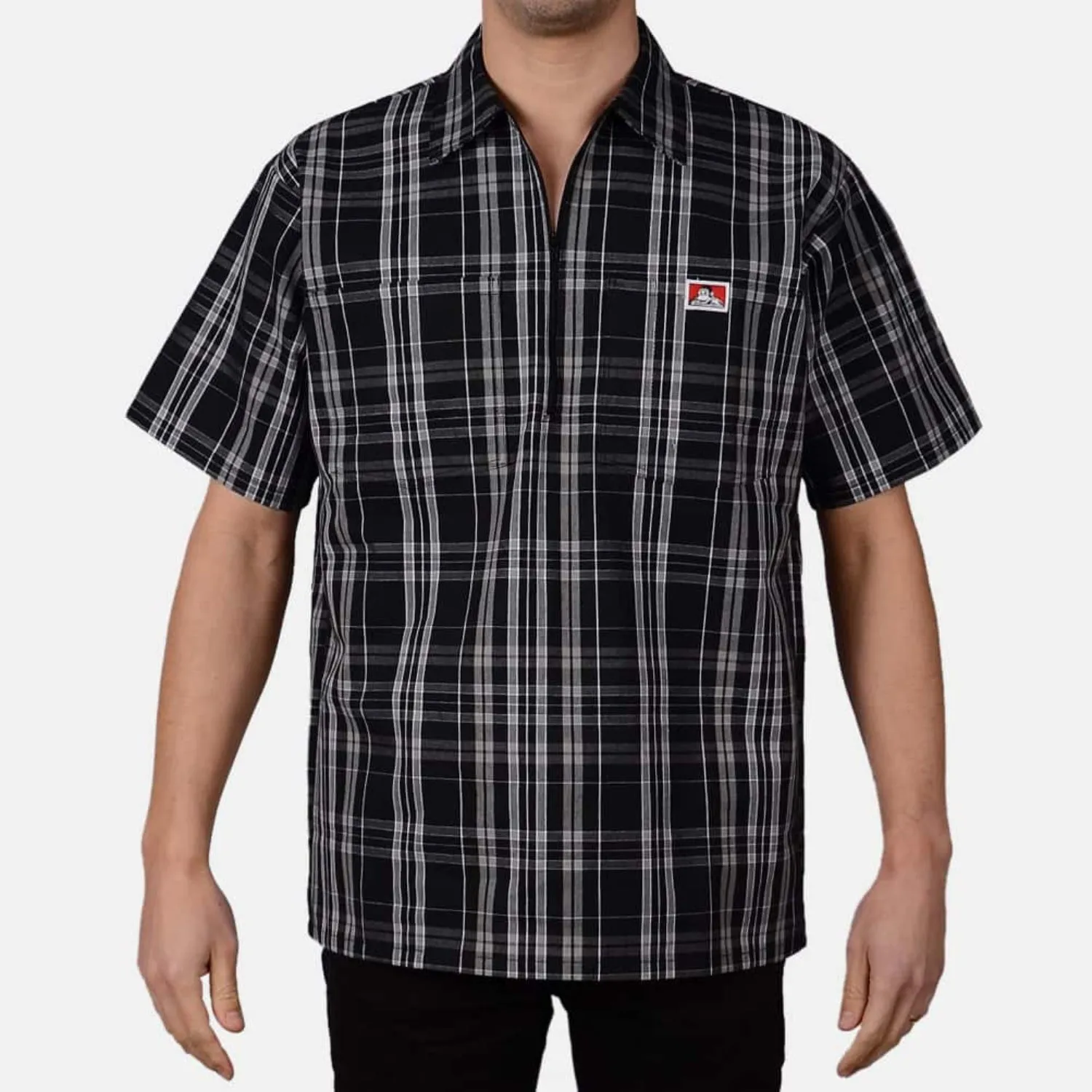 Ben Davis Men's 1/2 Zip Double Chest Pocket Short Sleeve Plaid Work Shirt sold by Work World