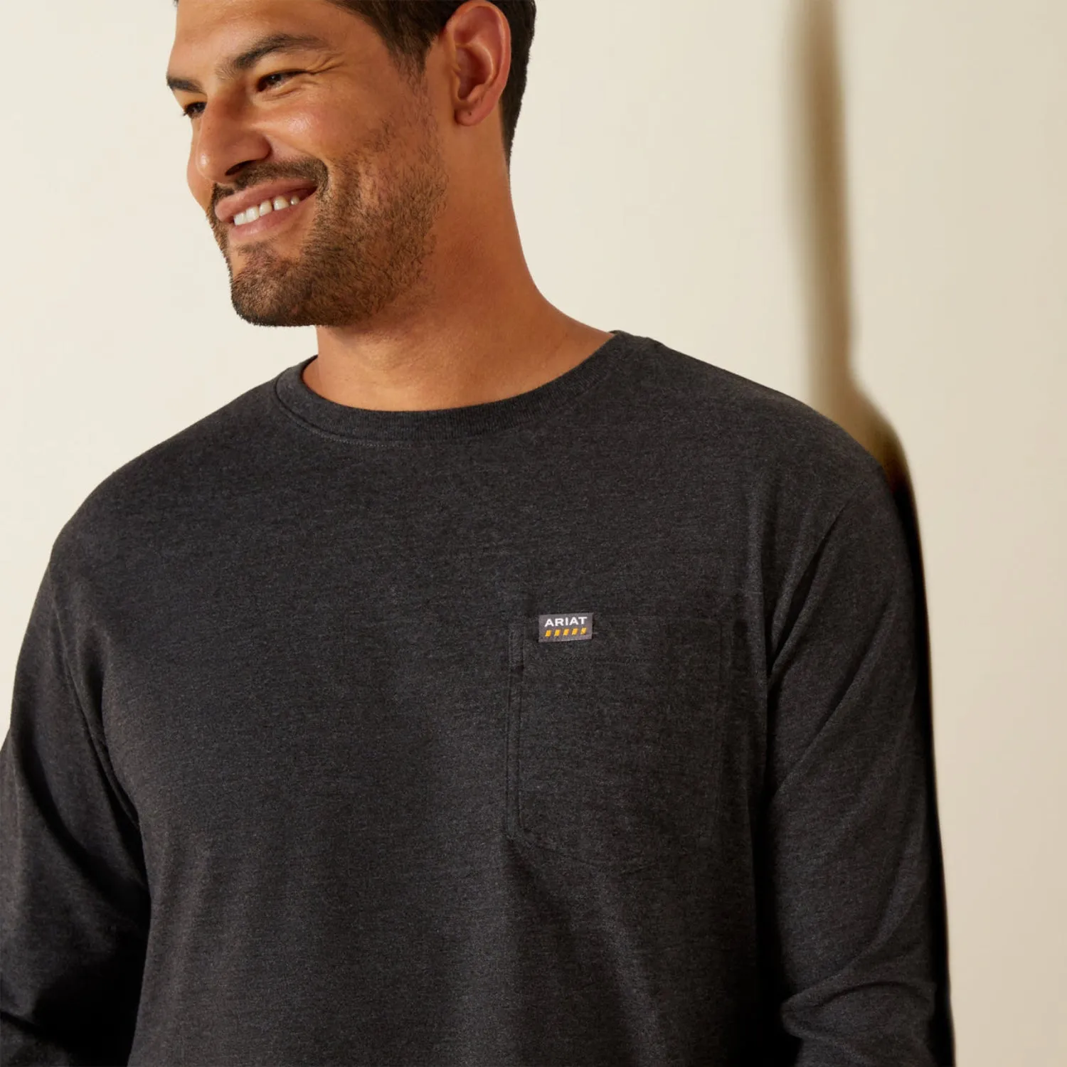 Ariat Men's Rebar Cotton Strong Chest Pocket Long Sleeve Logo T-Shirt sold by Work World product image thumbnail 3