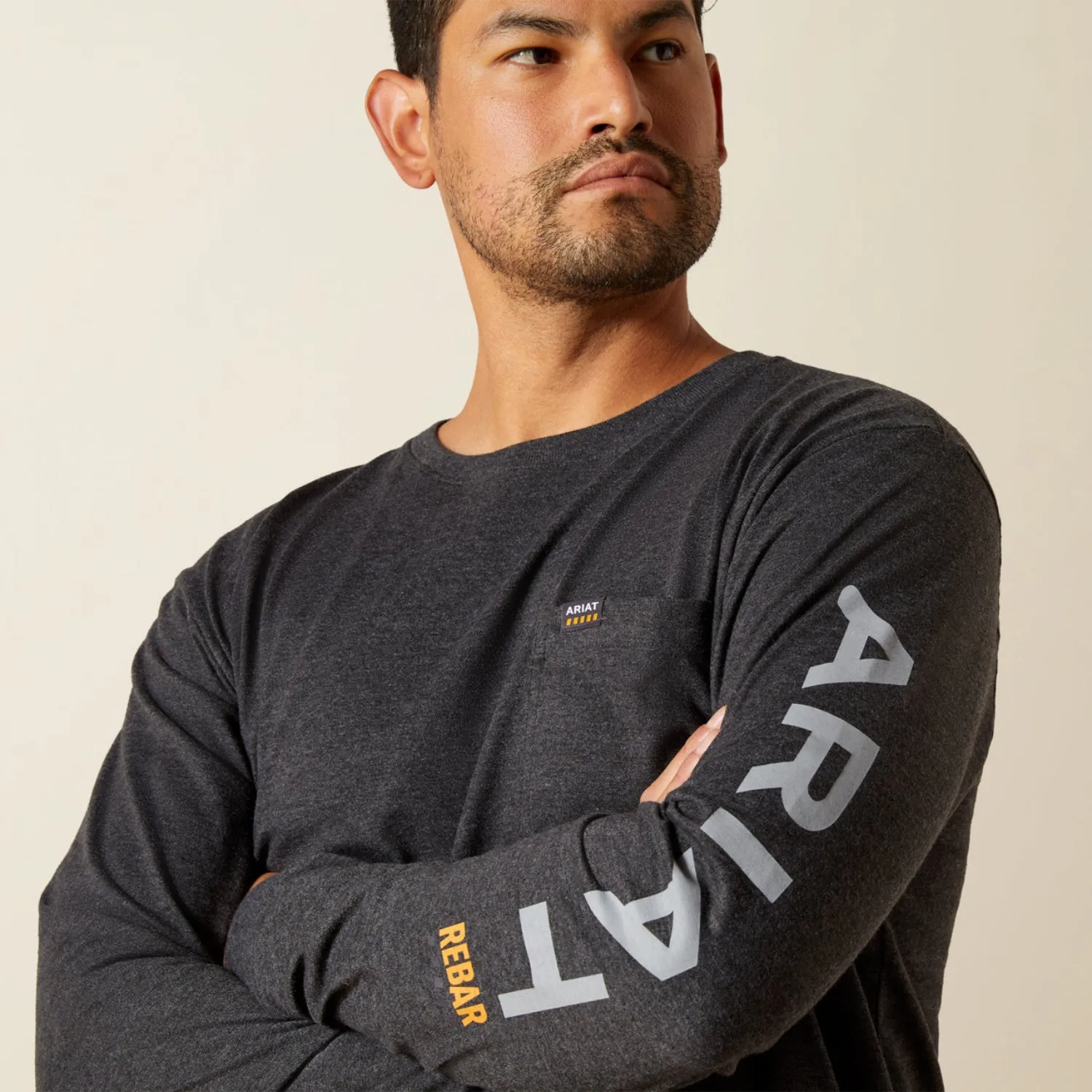 Ariat Men's Rebar Cotton Strong Chest Pocket Long Sleeve Logo T-Shirt sold by Work World product image thumbnail 2