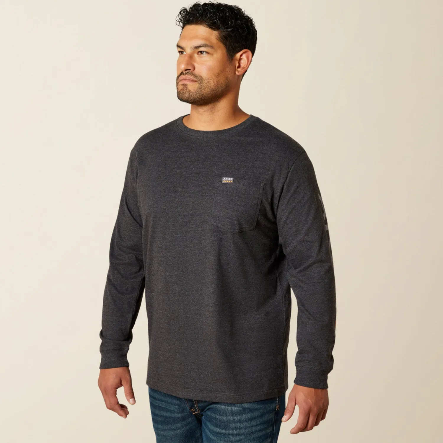 Ariat Men's Rebar Cotton Strong Chest Pocket Long Sleeve Logo T-Shirt sold by Work World