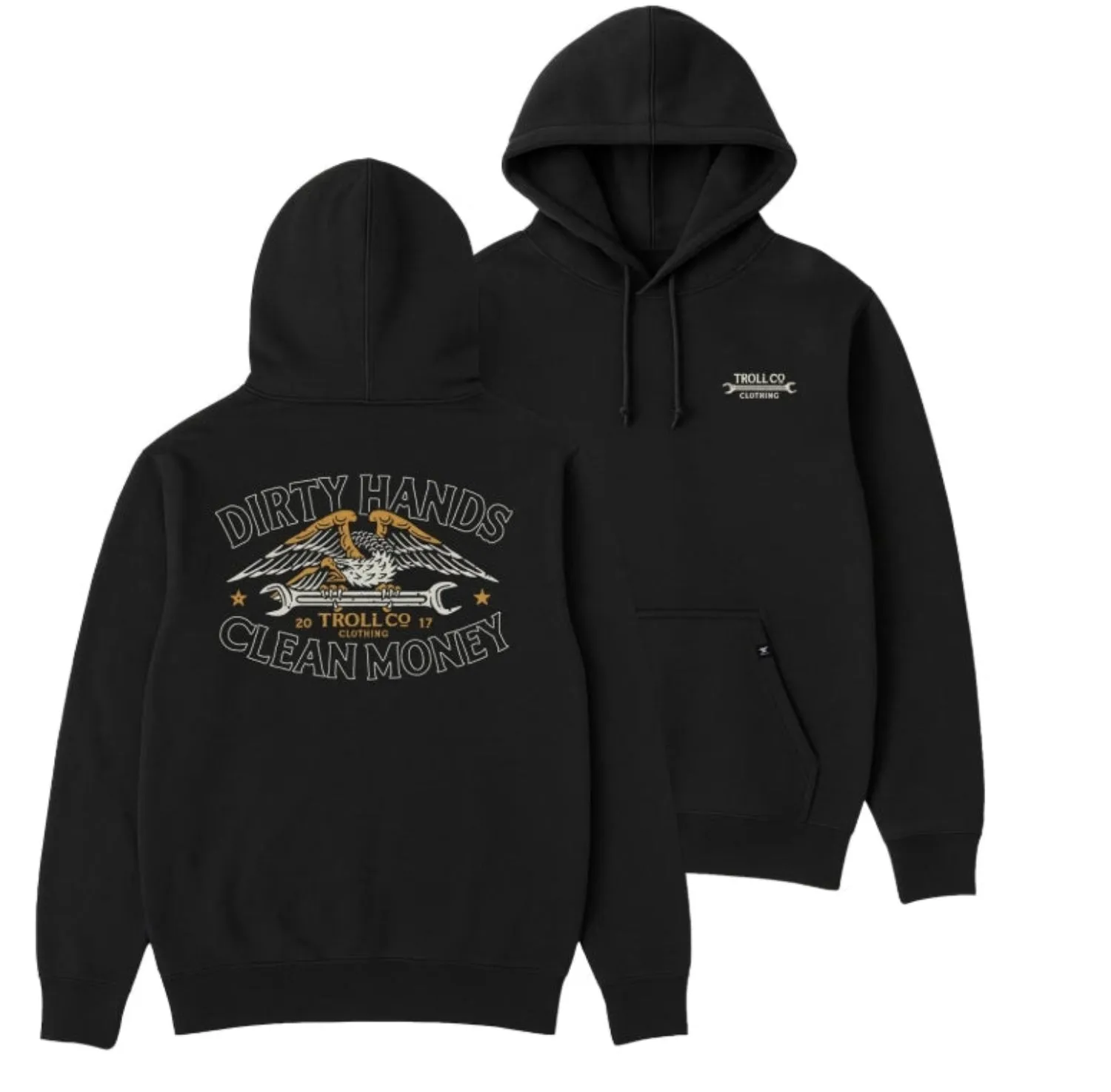 Troll Co. Men's "Dirty Hands Clean Money" Wing Spanner Graphic Hoodie sold by Work World