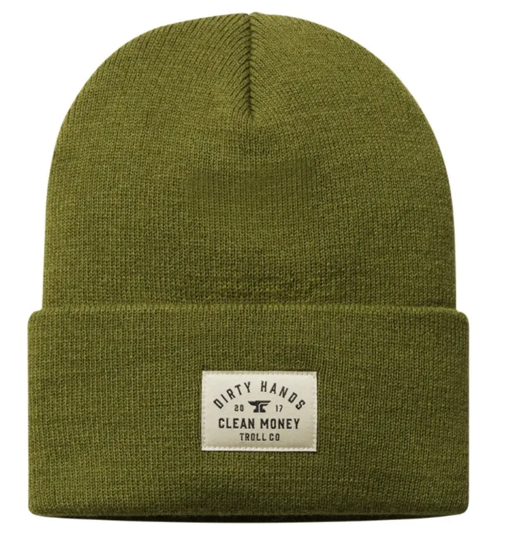 Troll Co. "Dirty Hands Clean Money" Woven Label Cuffed Beanie made by Work World