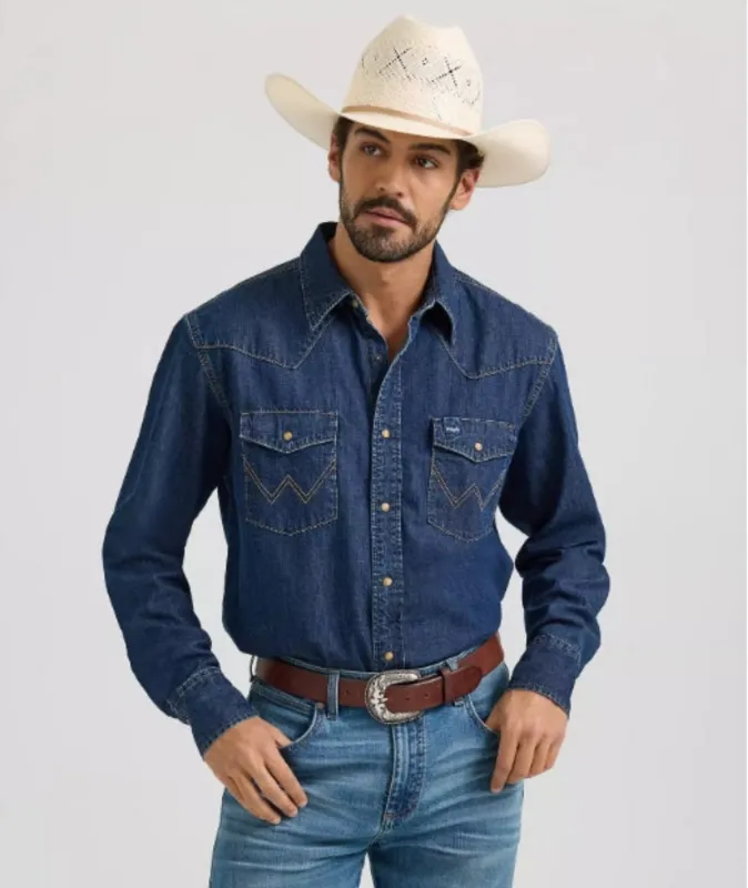 Wrangler Men's Denim Snap-Front Long Sleeve Work Shirt made by Wrangler