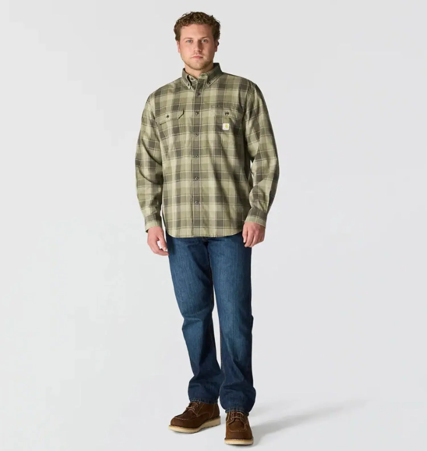 Carhartt Men's Loose Fit Midweight Chambray Long Sleeve Plaid Shirt sold by Work World