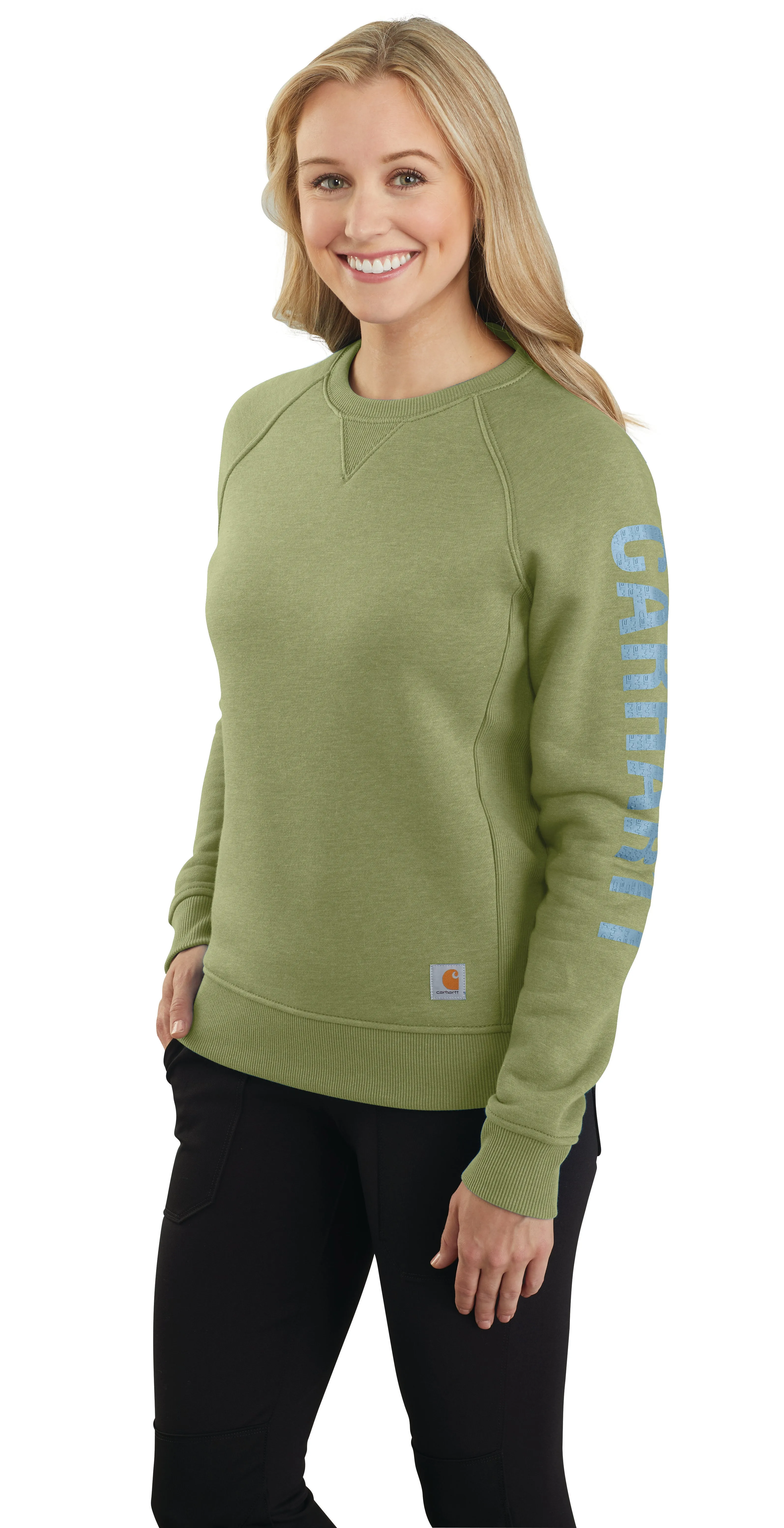 Carhartt Women's Crewneck Graphic Sweatshirt_Green Olive Heather sold by Work World