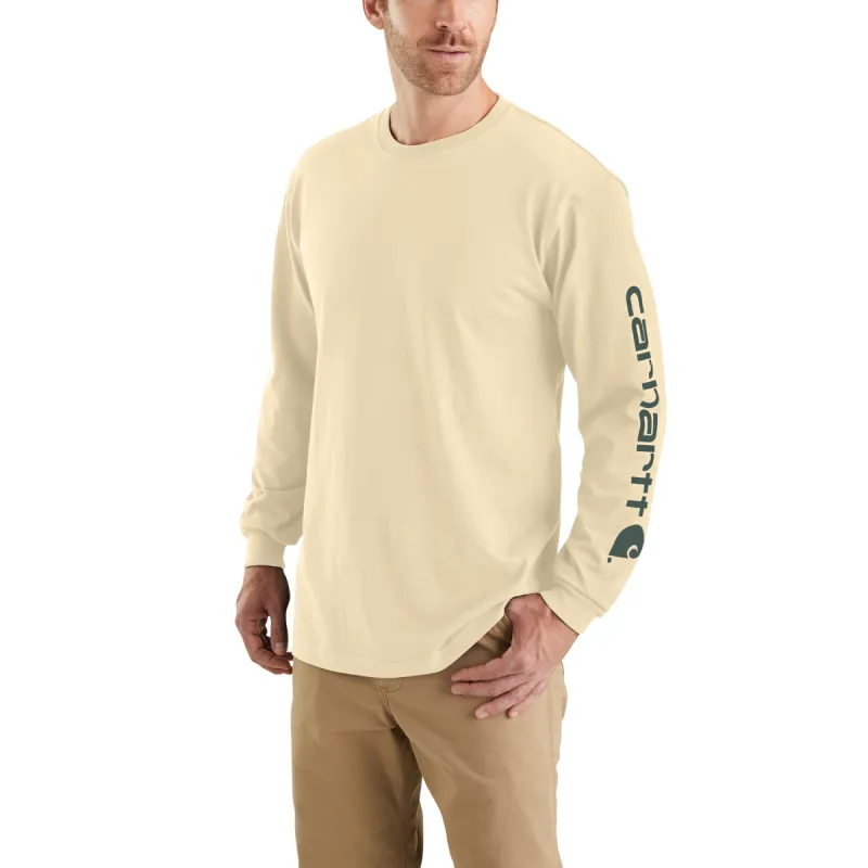 Carhartt Men's Signature Logo Long Sleeve T-Shirt_Oat Milk sold by Work World