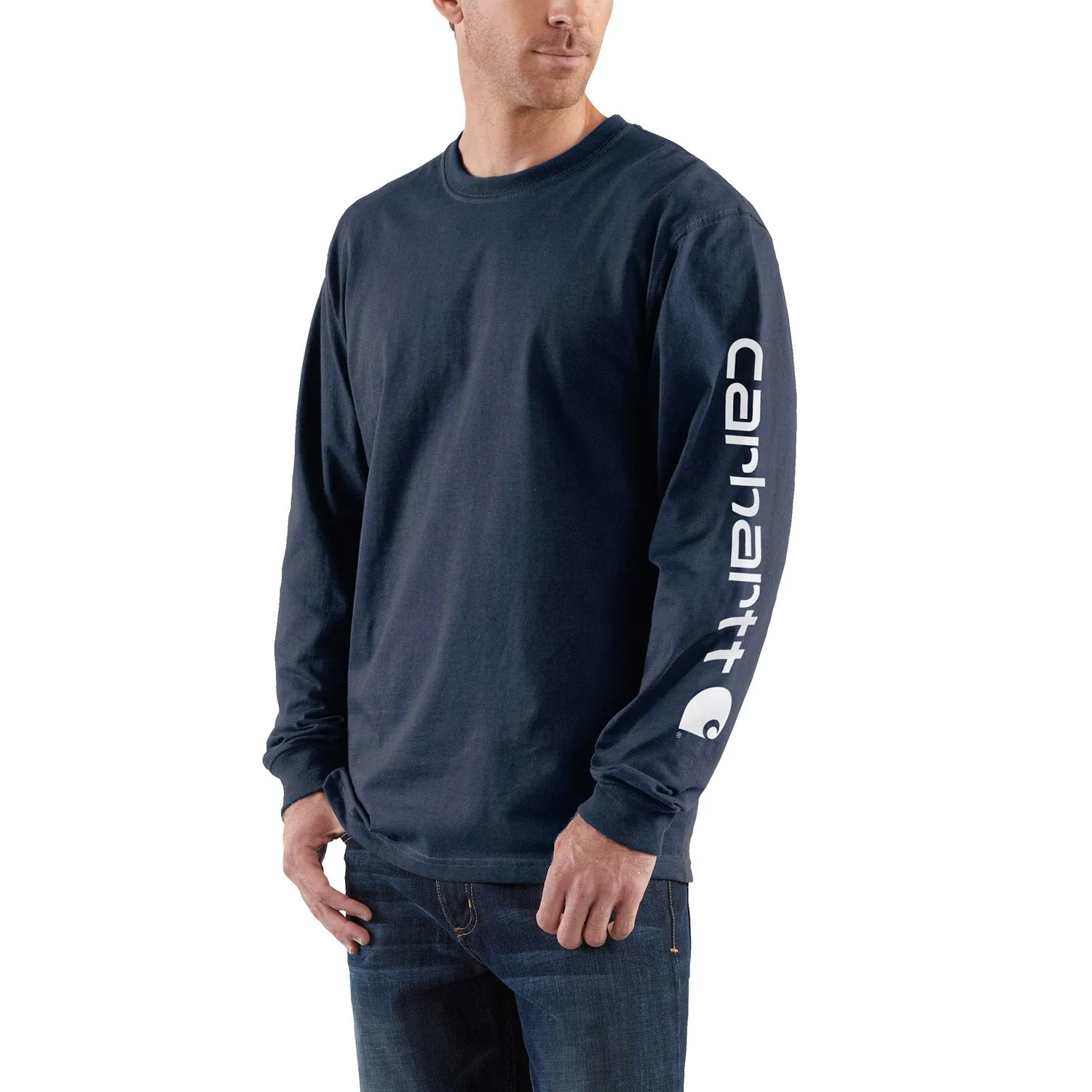 Carhartt Men's Signature Logo Long Sleeve T-Shirt_Navy sold by Work World