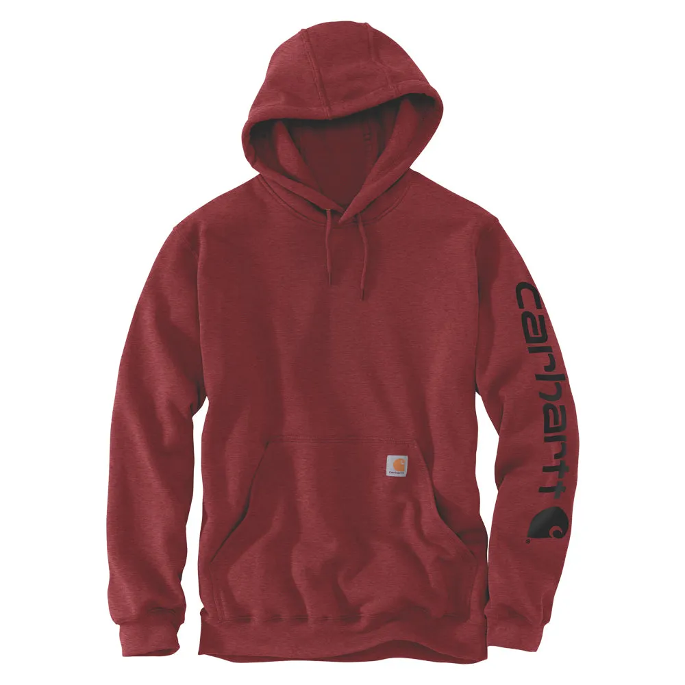 Carhartt Men's Signature Logo Hooded Pullover Sweatshirt_Dark Barn Red Heather sold by Work World