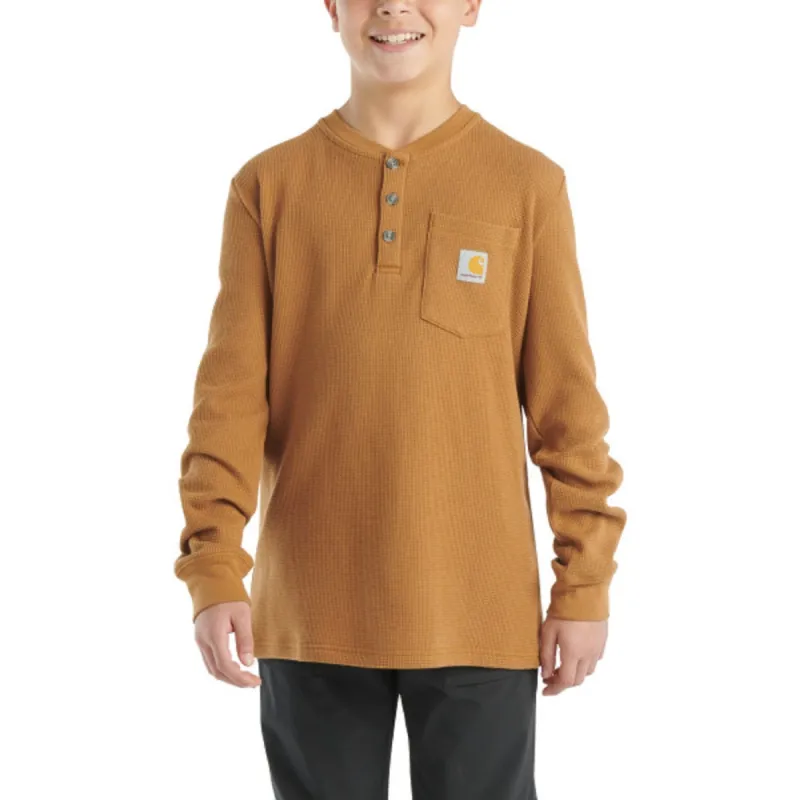 Carhartt Boys' Logo Chest Pocket Long Sleeve Henley T-Shirt sold by Work World