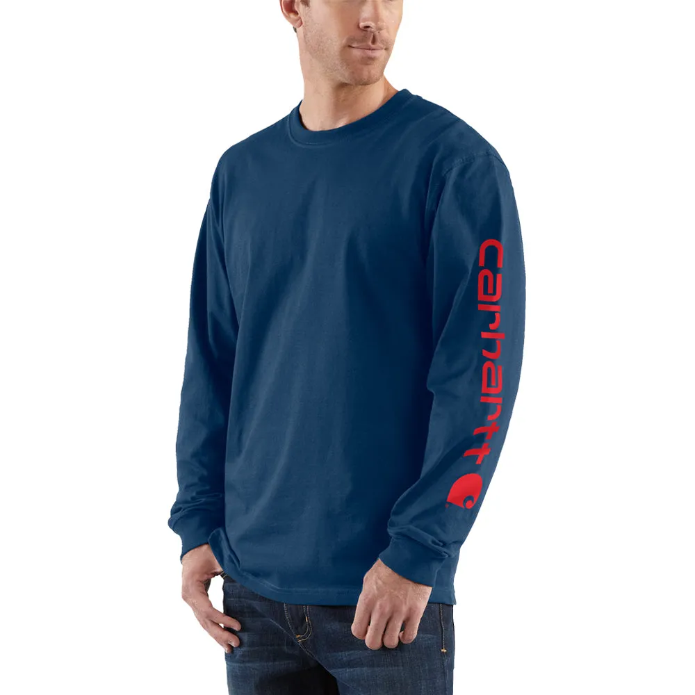 Carhartt Men's Signature Logo Long Sleeve T-Shirt_Dark Cobalt Blue Red sold by Work World