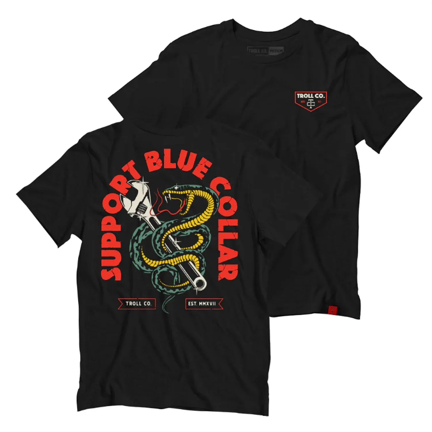 Troll Co. Men's Serpent "Support Blue Collar" Graphic T-Shirt sold by Work World