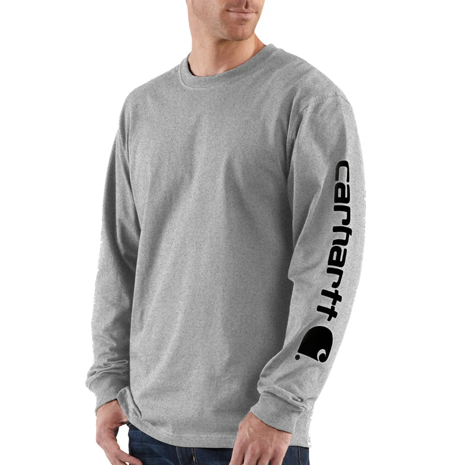 Carhartt Men's Signature Logo Long Sleeve T-Shirt_Heather Grey sold by Work World