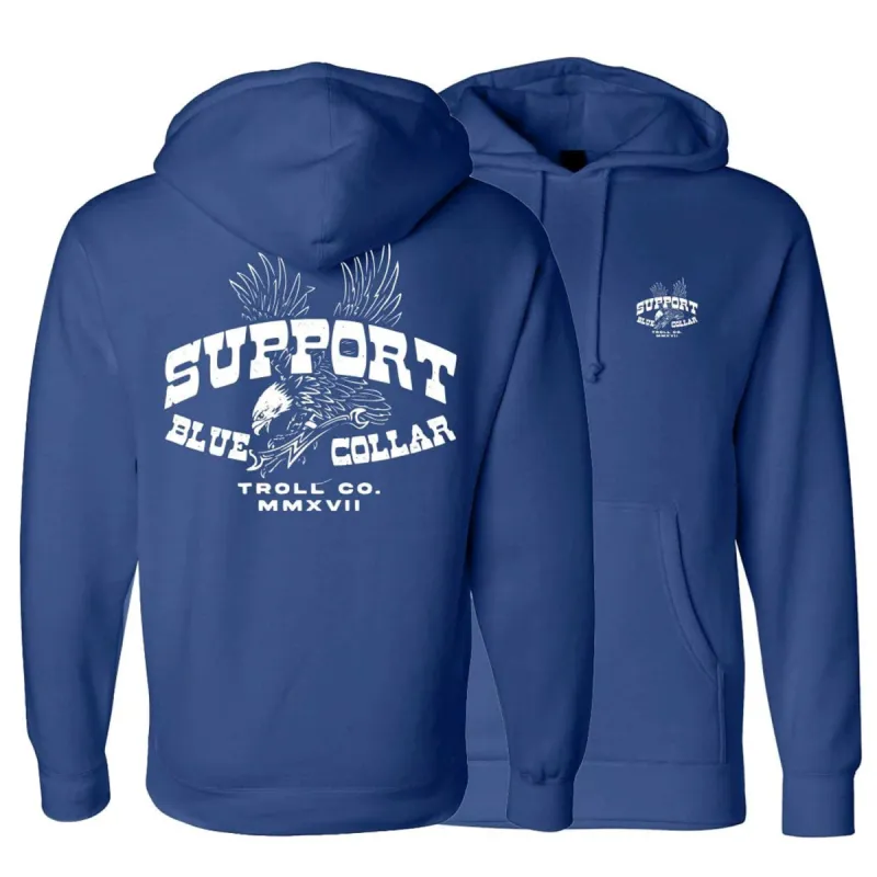 Troll Co. Men's Vintage Eagle "Support Blue Collar" Fleece Hoodie sold by Work World