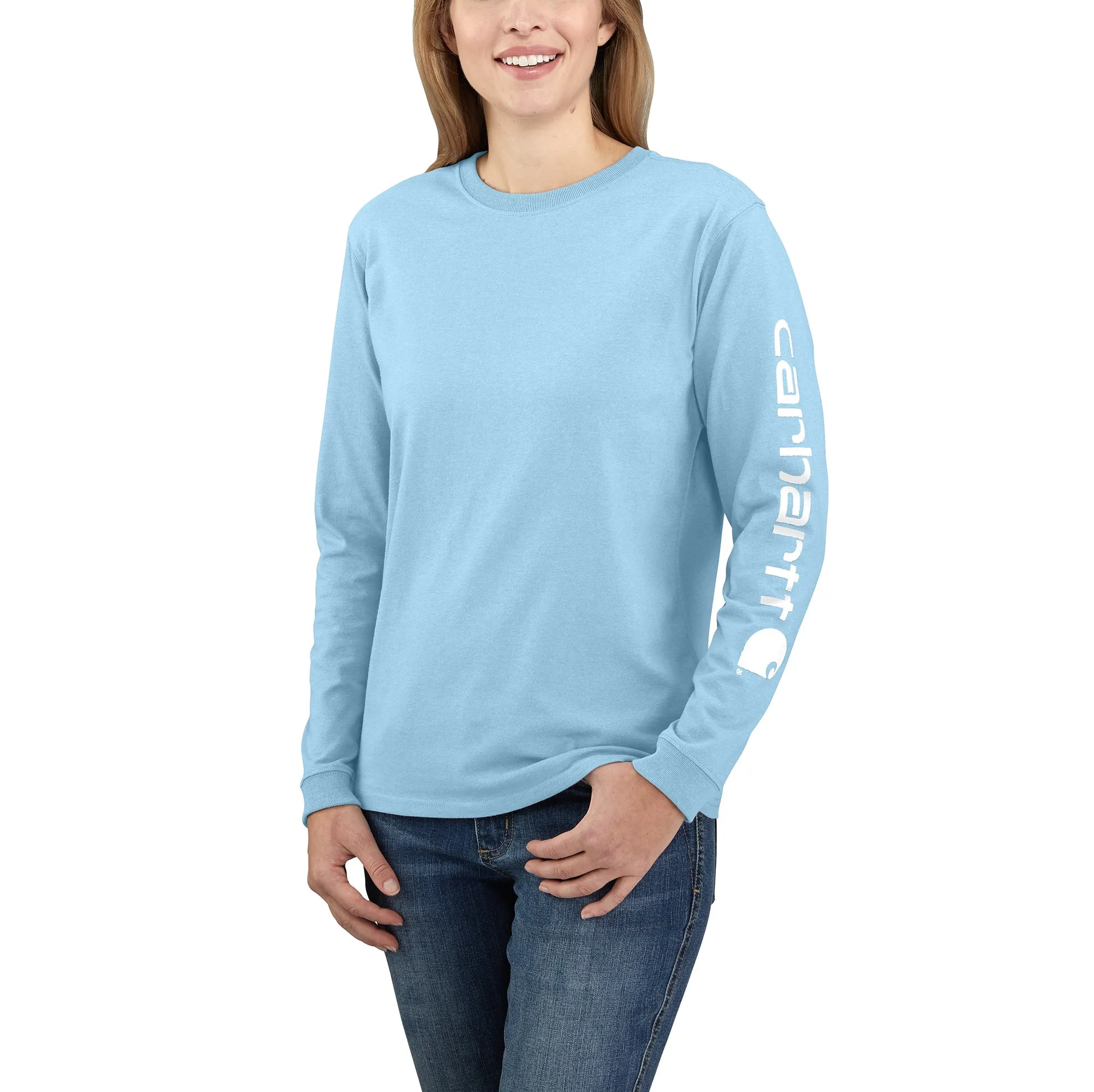 Carhartt Women's Heavyweight Long Sleeve Logo T-Shirt_Powder Blue sold by Work World
