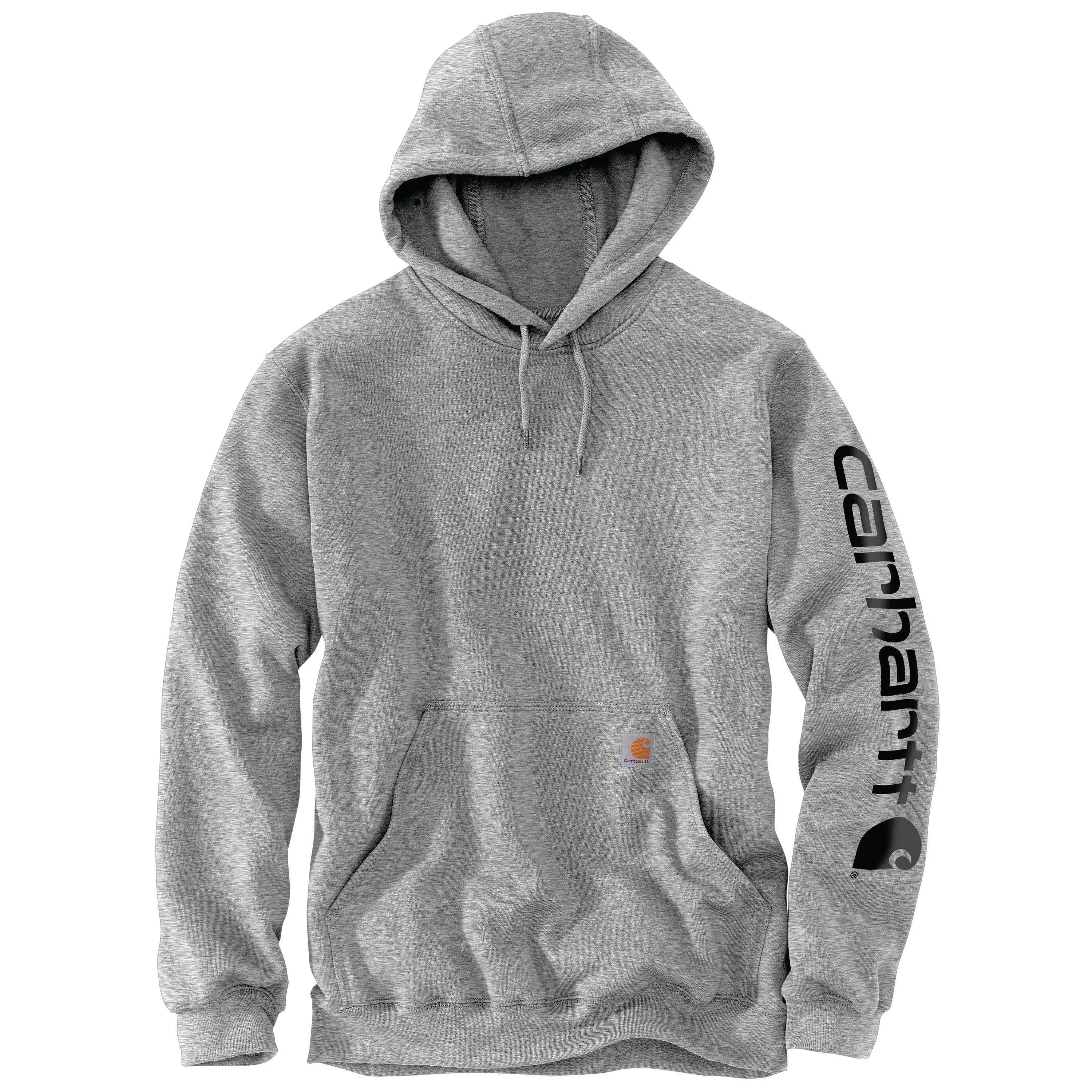 Carhartt Men's Signature Logo Hooded Pullover Sweatshirt_Heather Grey/Black sold by Work World