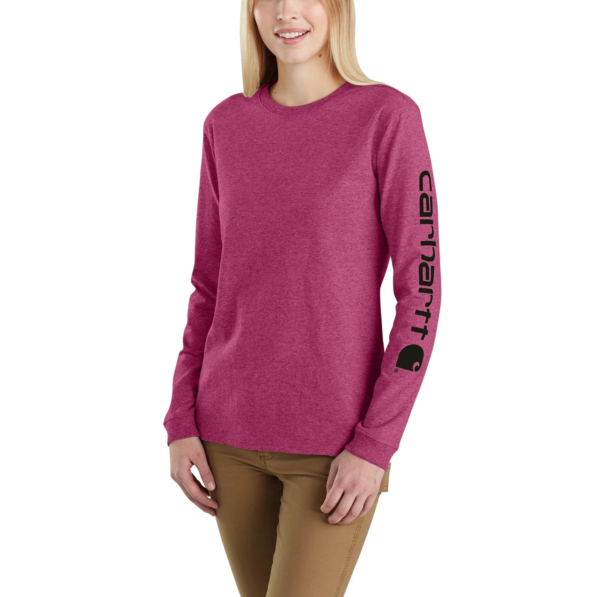 Carhartt Women's Heavyweight Long Sleeve Logo T-Shirt_Beet Red Heather sold by Work World