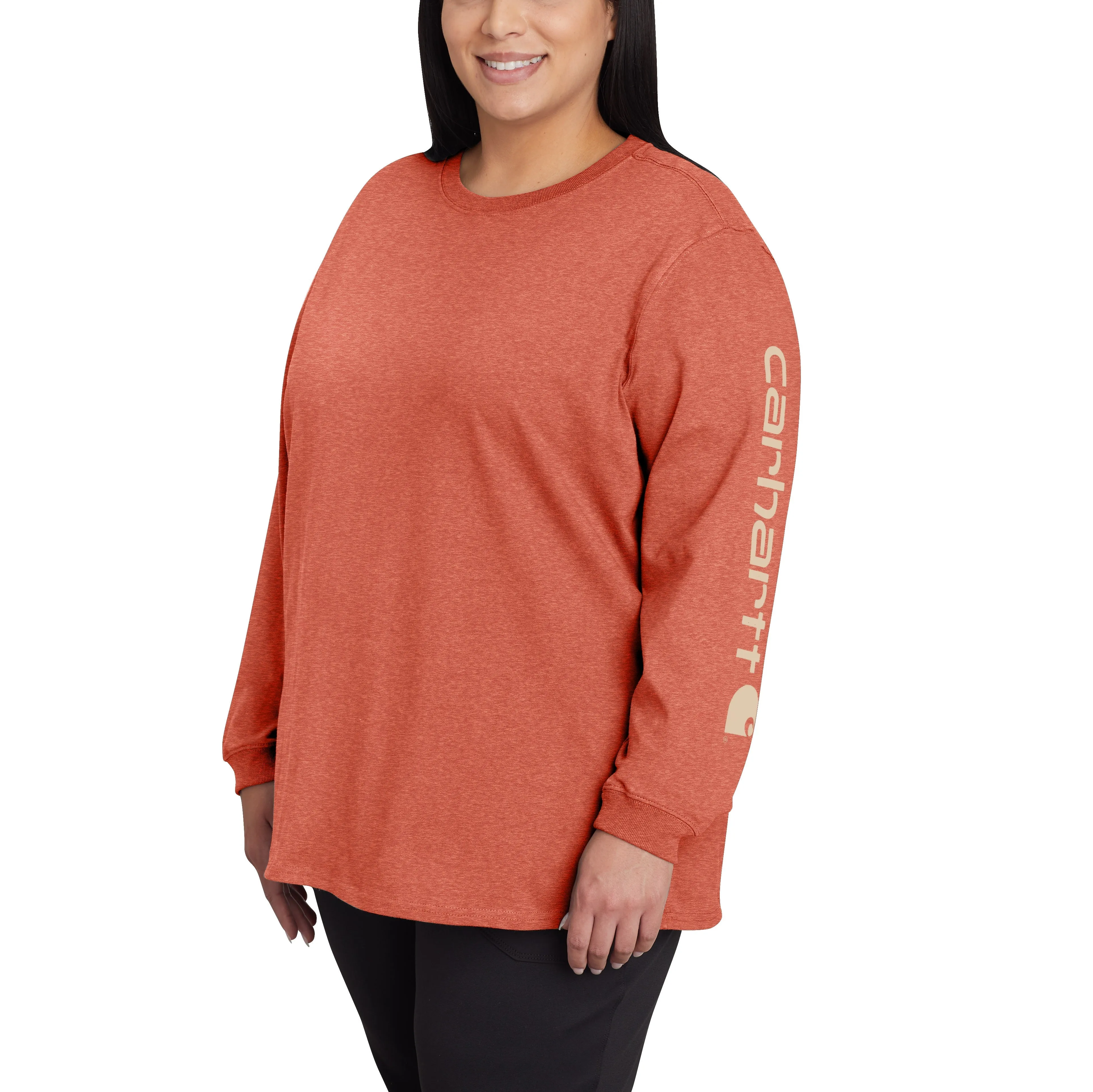 Carhartt Women's Heavyweight Long Sleeve Logo T-Shirt_Earthen Clay Heather sold by Work World