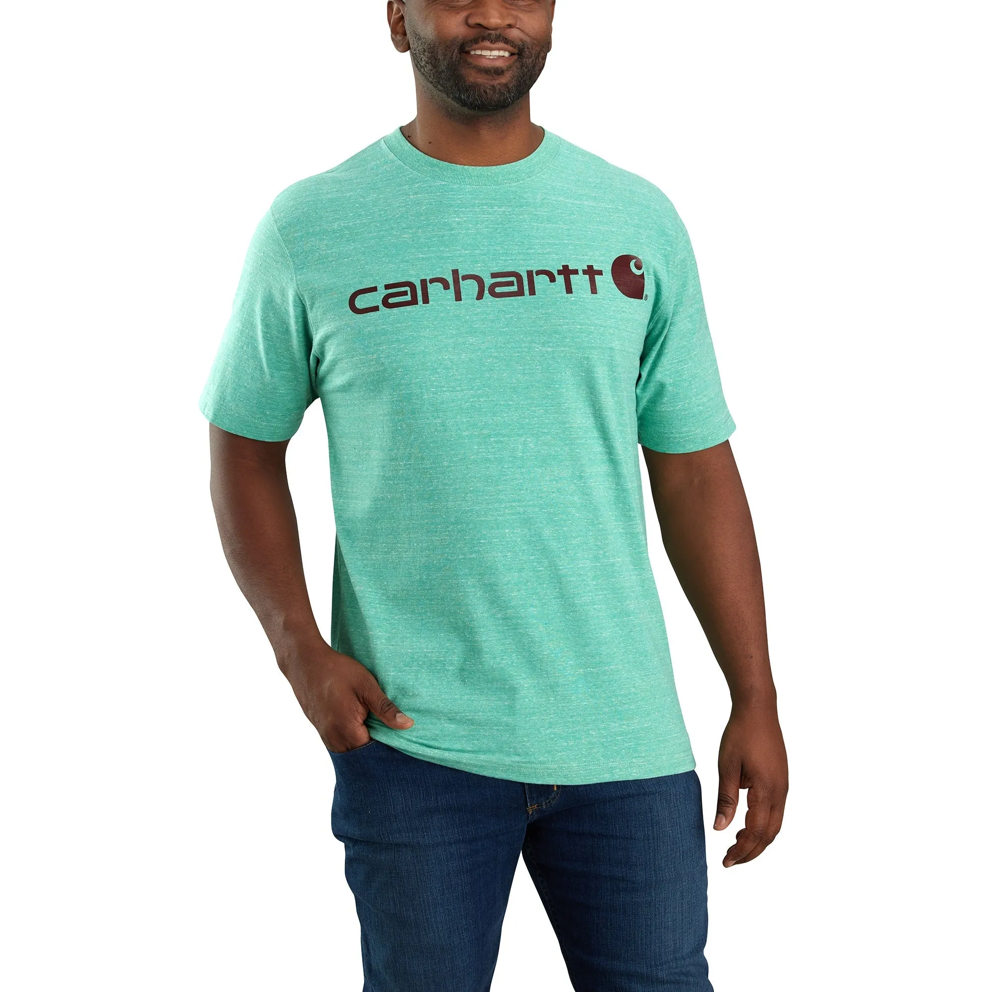 Carhartt Men's Signature Logo Short Sleeve T-Shirt_Sea Green Snow Heather sold by Work World