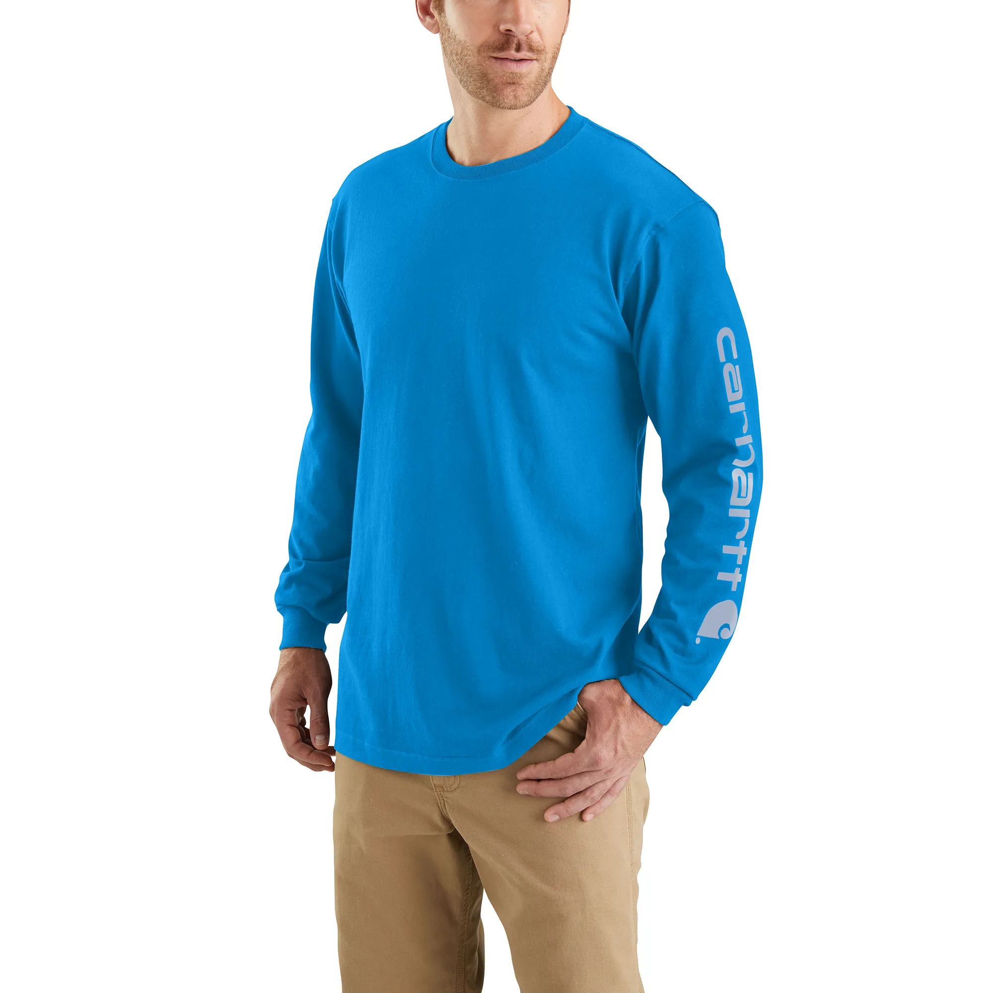 Carhartt Men's Signature Logo Long Sleeve T-Shirt_Blue Glow sold by Work World