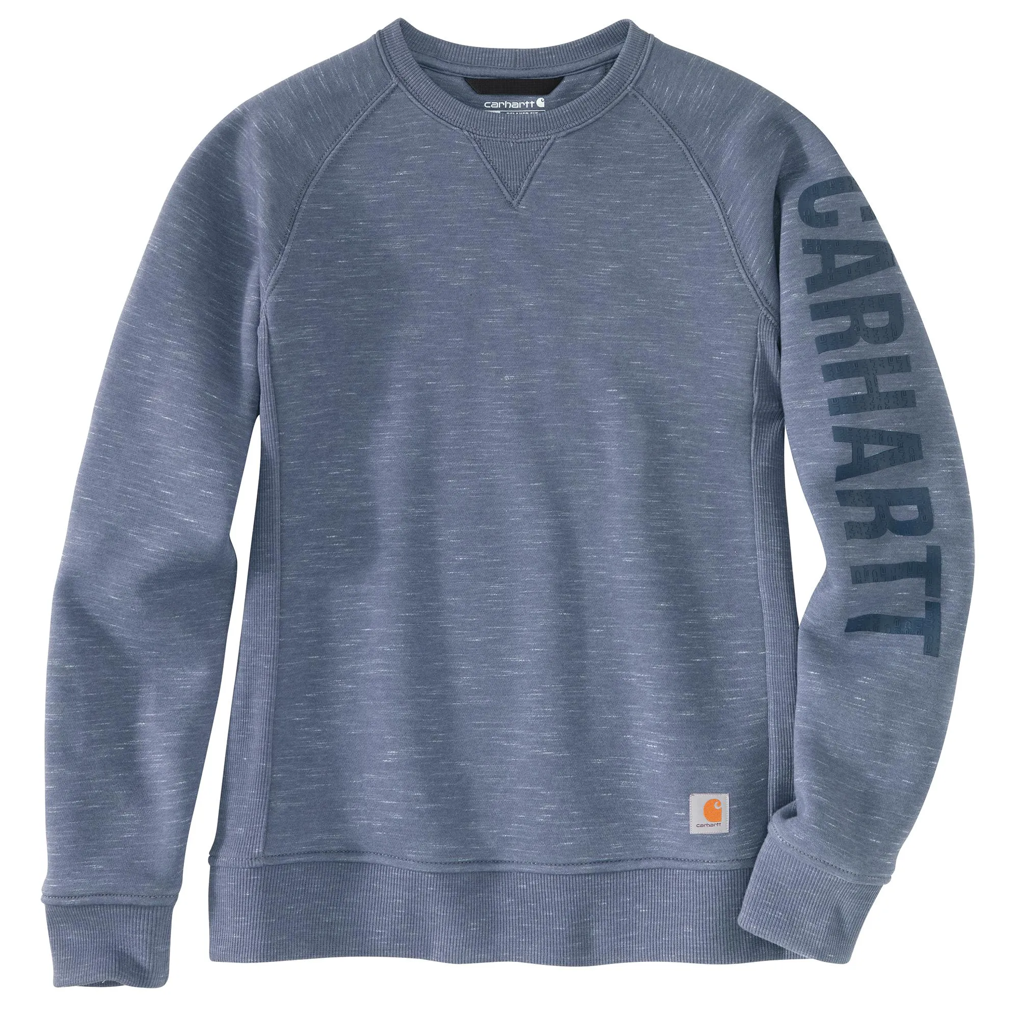 Carhartt Women's Crewneck Graphic Sweatshirt_Folkstone Grey Space Dye sold by Work World