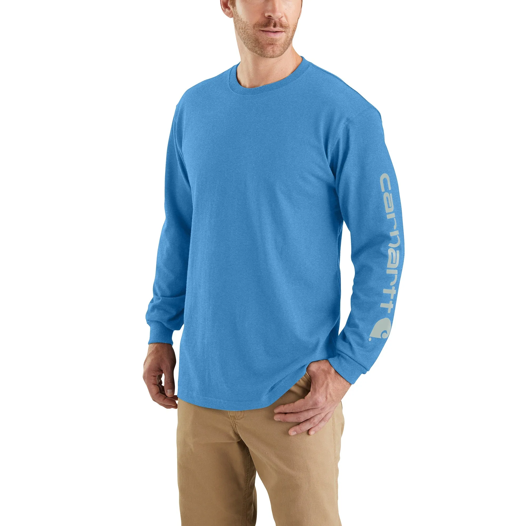 Carhartt Men's Signature Logo Long Sleeve T-Shirt_Blue Lagoon Heather sold by Work World