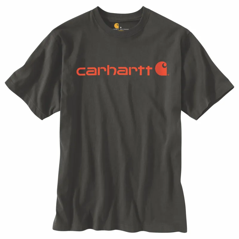 Carhartt Men's Signature Logo Short Sleeve T-Shirt_Peat/Bold Orange sold by Work World