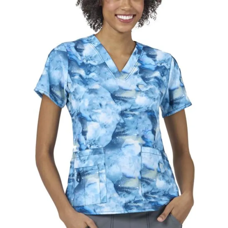 Carhartt Women's Printed V-Neck Scrub Top_Indigo Flow made by Carhartt