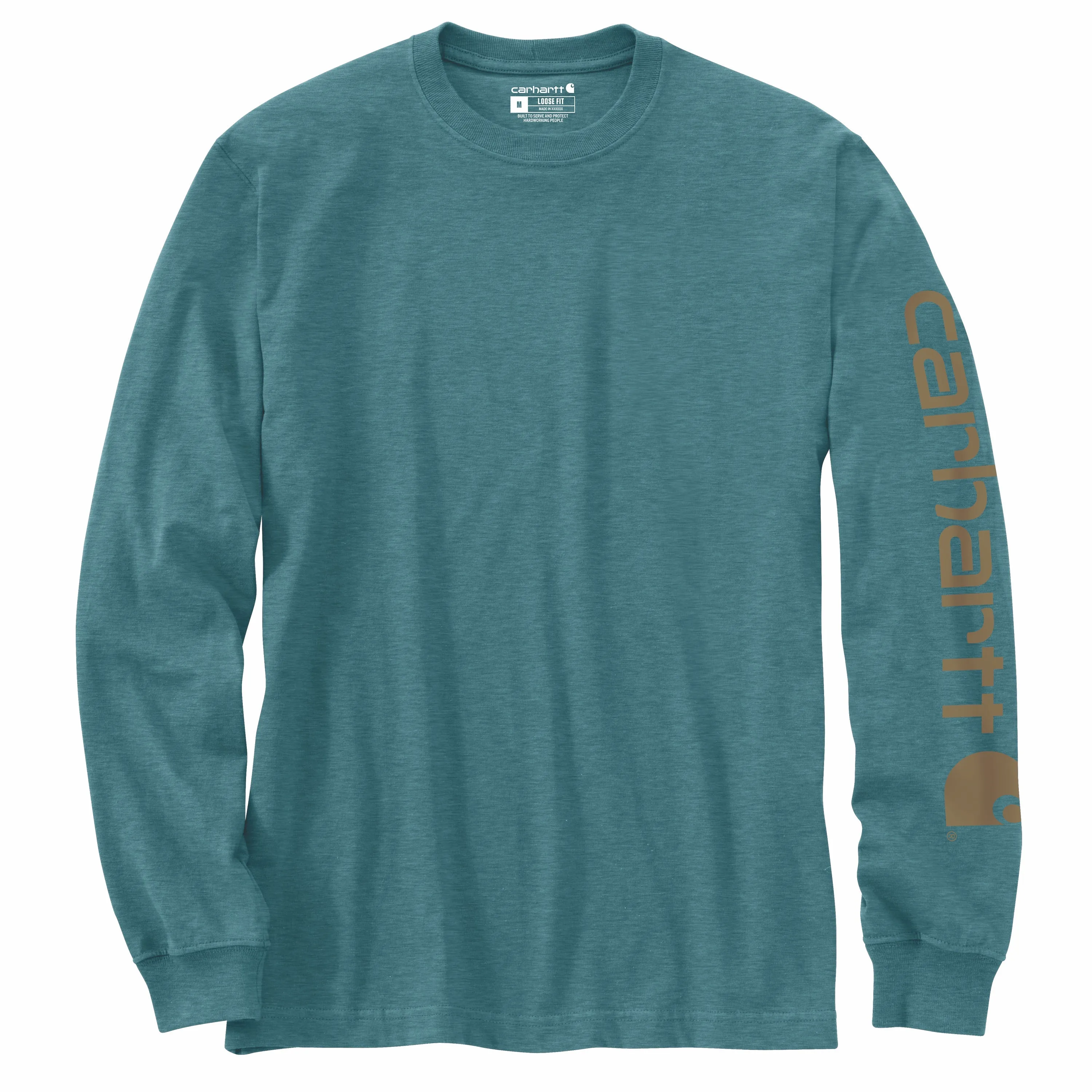 Carhartt Men's Signature Logo Long Sleeve T-Shirt_Blue Spruce Heather sold by Work World