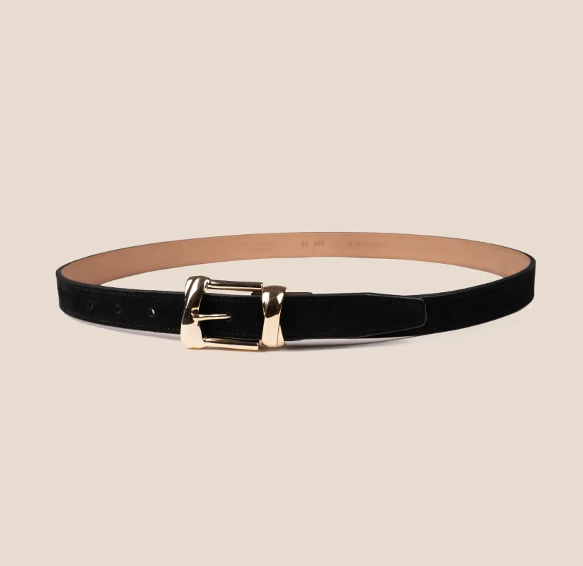 Belt - Gold Buckle Twist Black Suede sold by A.Soliani