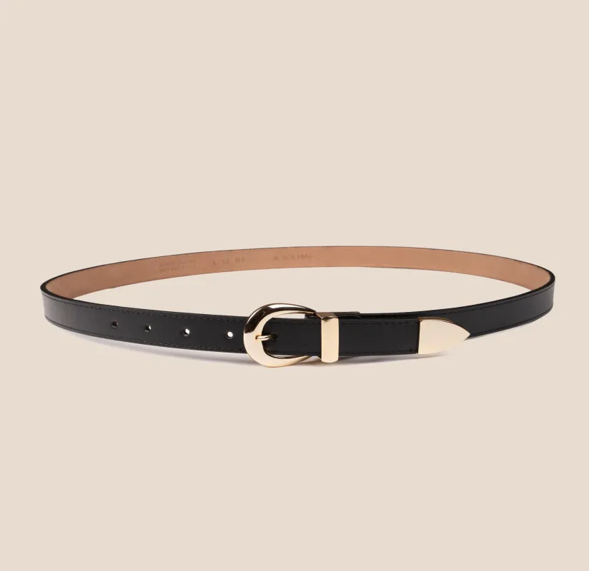 Belt - Gold Buckle Black Leather sold by A.Soliani