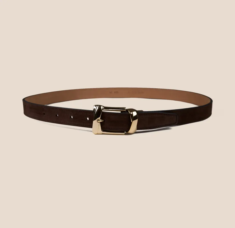 Belt - Gold Buckle Twist Chocolate Suede sold by A.Soliani